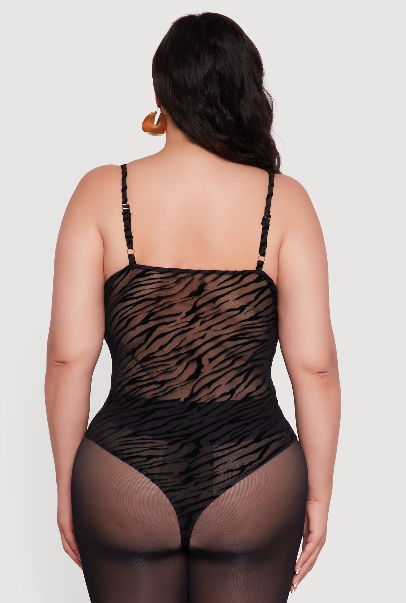 Plus Size Zebra Print Velvet Burnout Padded Bodysuit