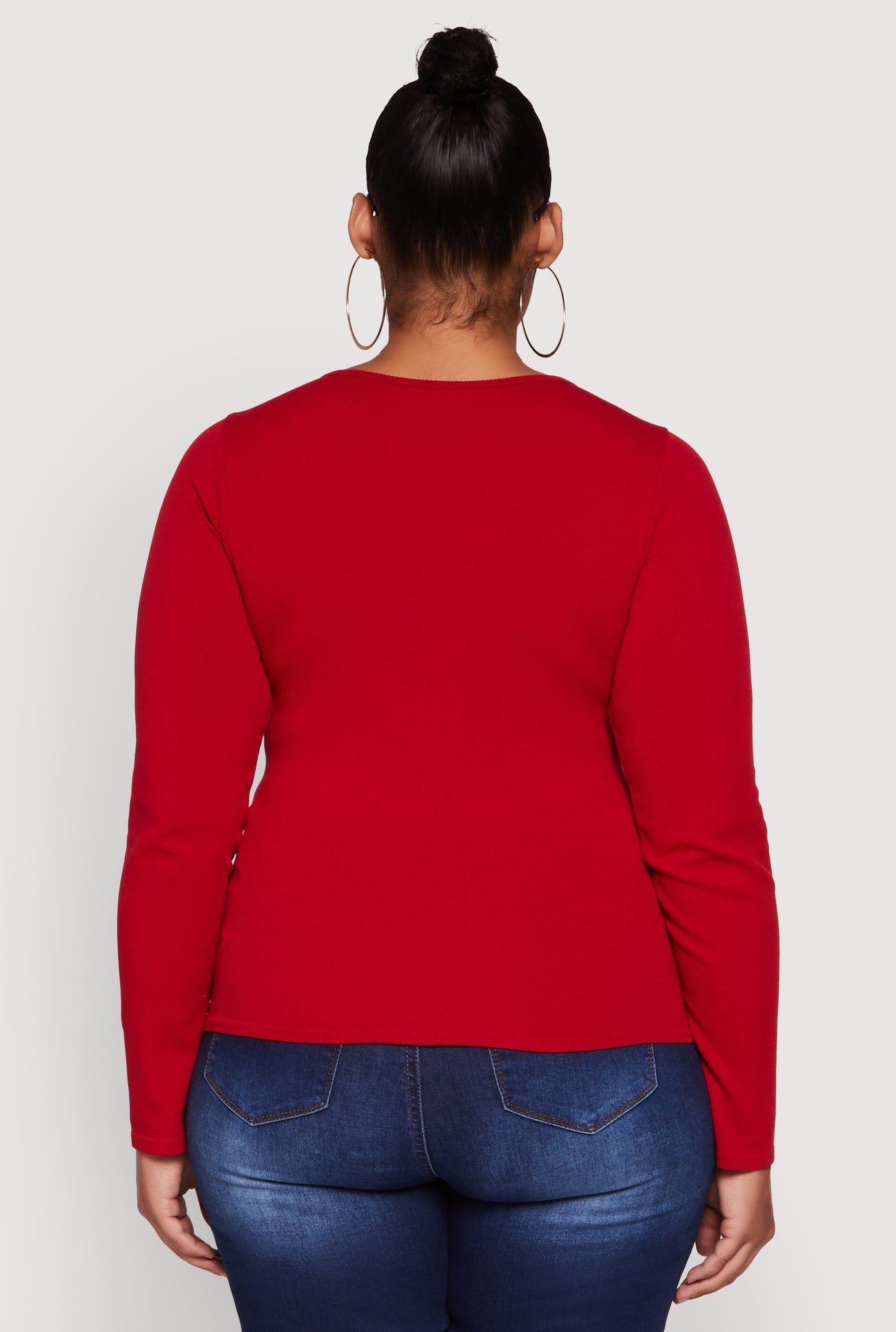 Plus Size Rib Knit Metallic Chain Keyhole Neckline Top