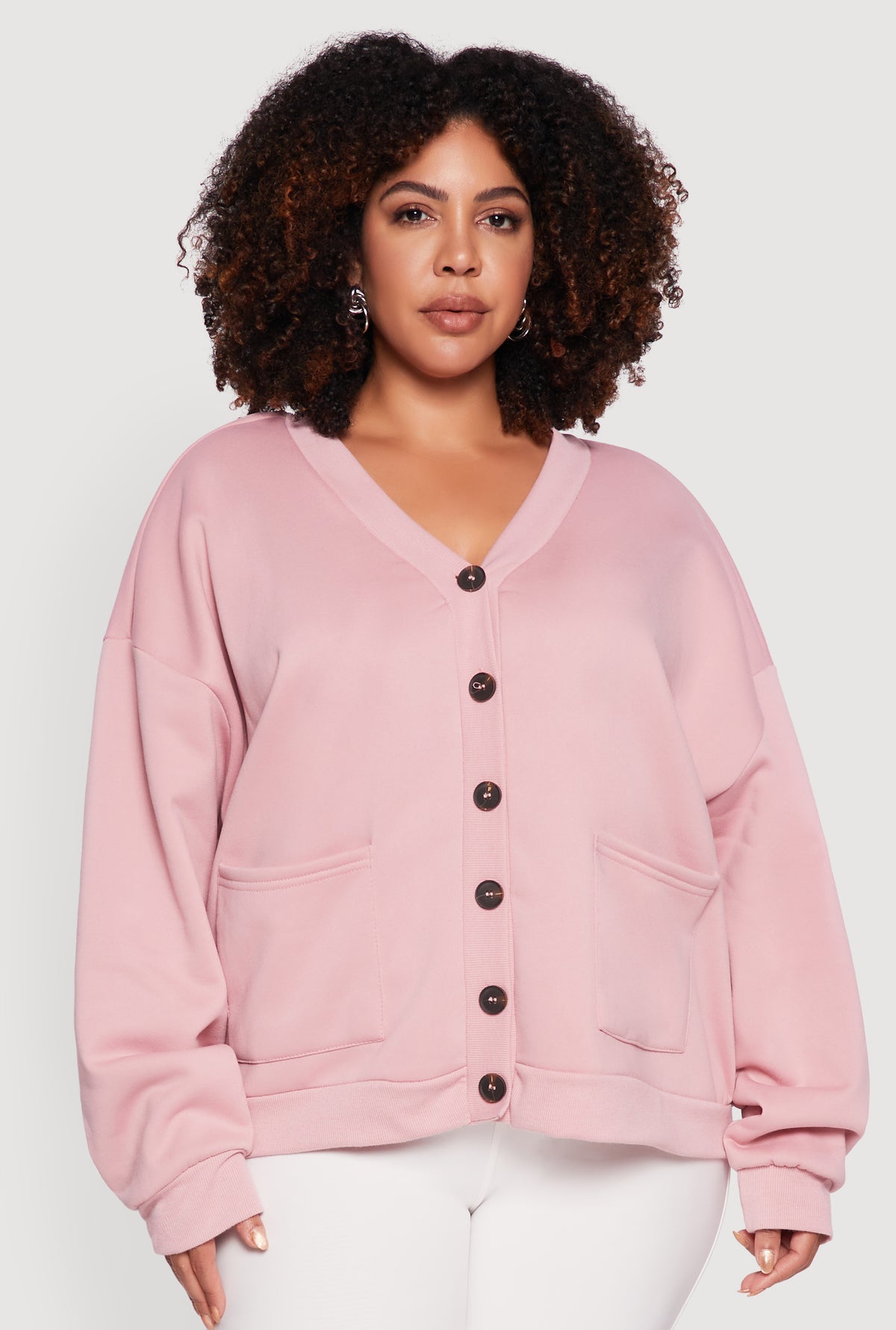 Plus Size Oversized Fleece Lined Button Front Cardigan