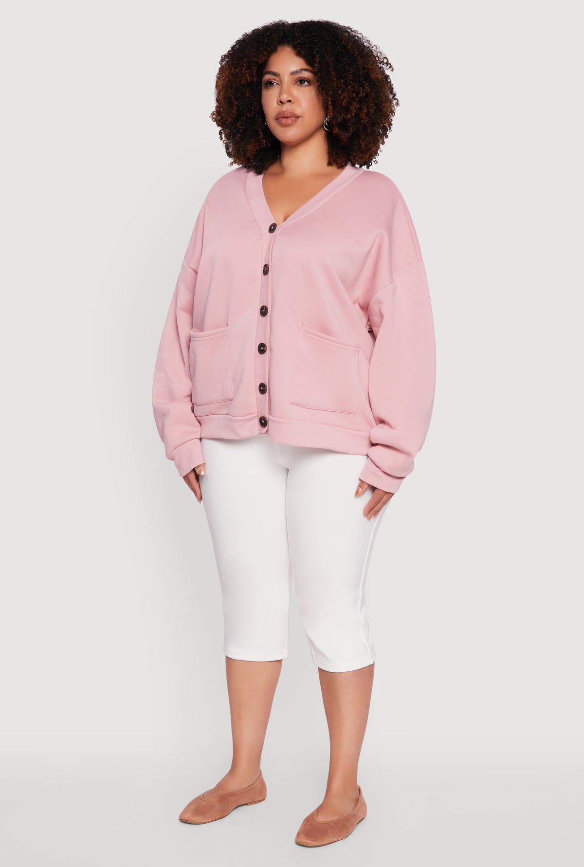 Plus Size Oversized Fleece Lined Button Front Cardigan