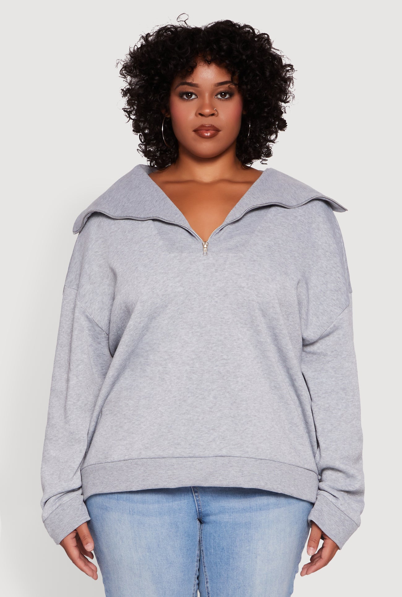 Plus Size Fleece Lined Collared Half Zip Sweatshirt