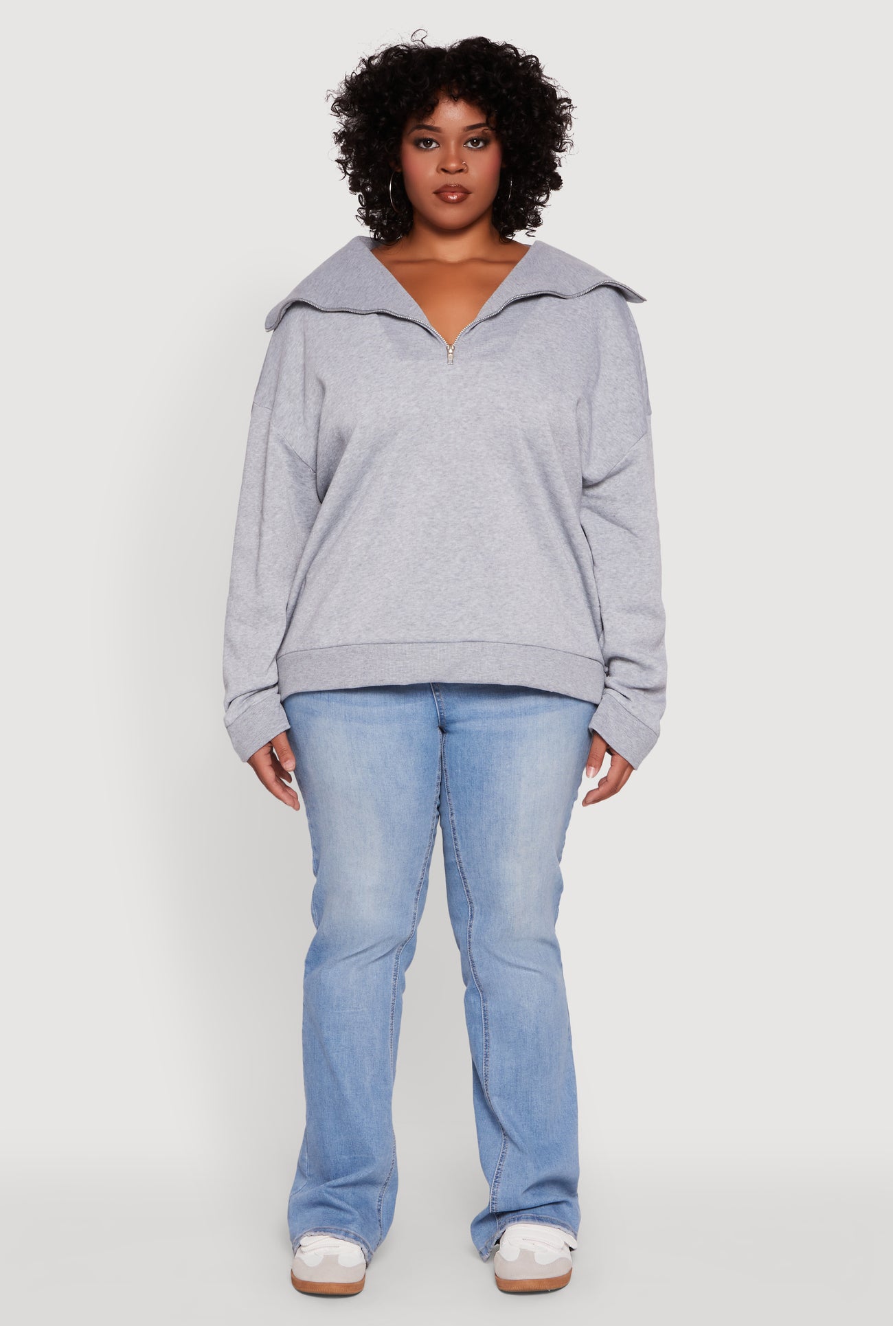 Plus Size Fleece Lined Collared Half Zip Sweatshirt