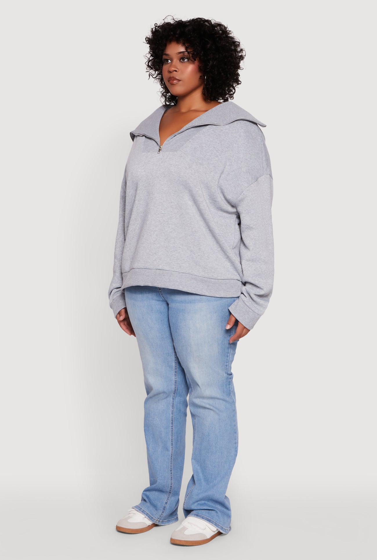 Plus Size Fleece Lined Collared Half Zip Sweatshirt