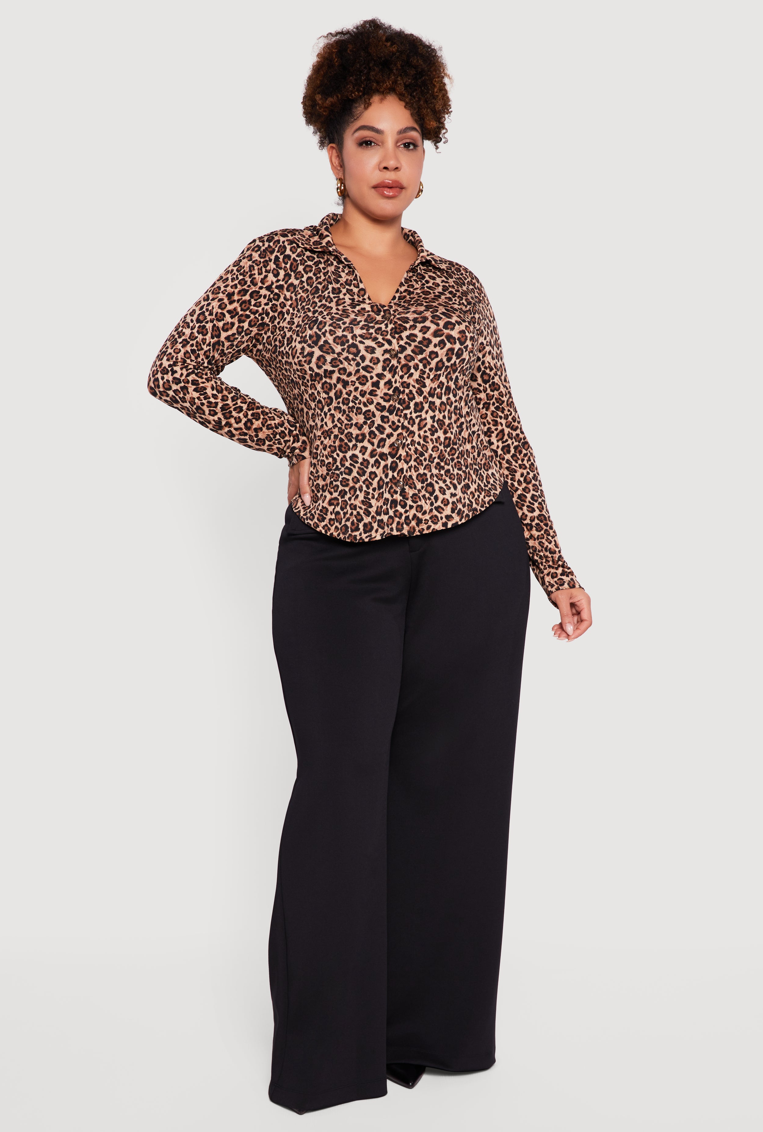 NEIGHBORHOOD Leopard 長袖シャツ XLサイズ Plus Size Leopard Print Long Sleeve Button Front Shirt