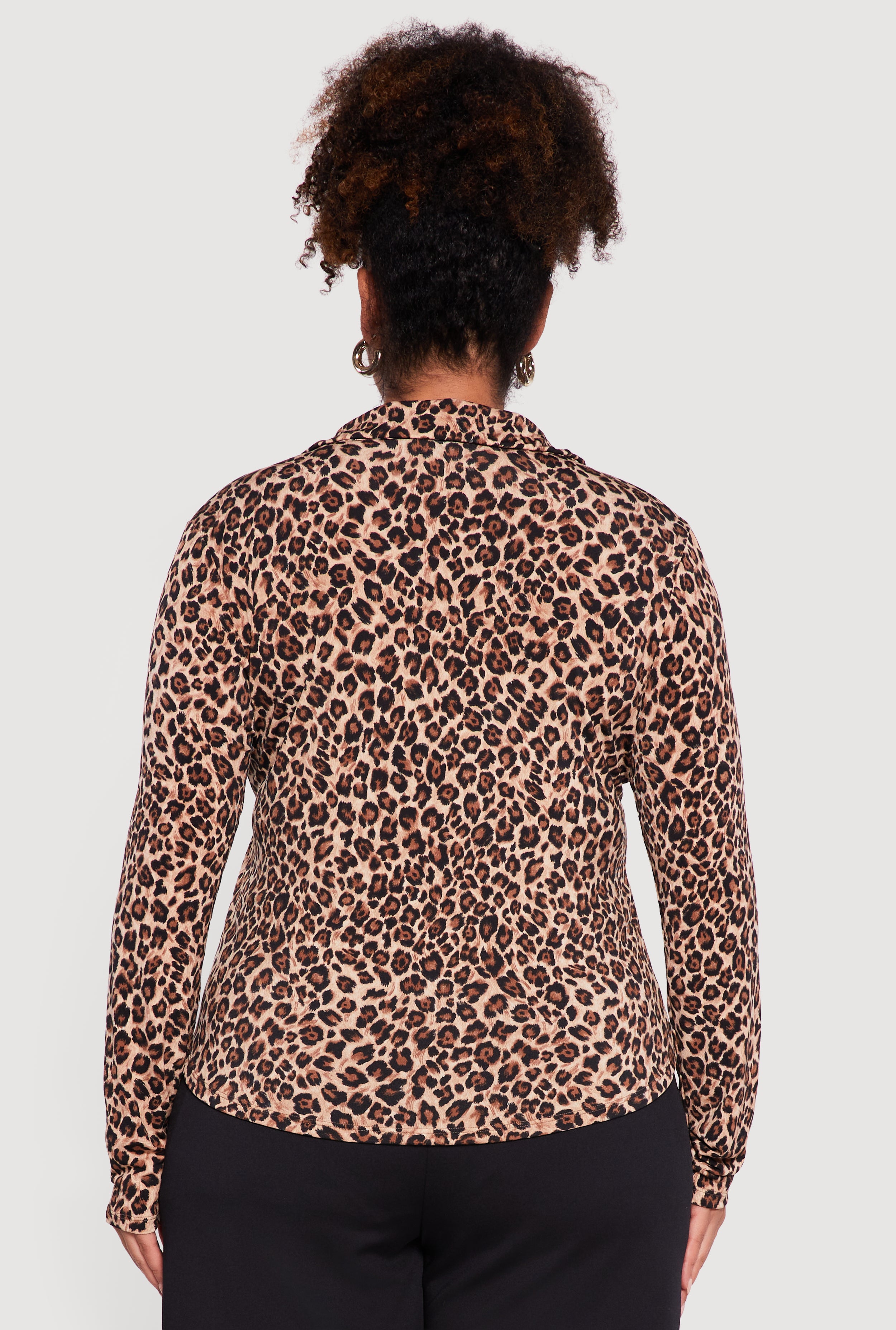 Plus Size Leopard Print Long Sleeve Button Front Shirt