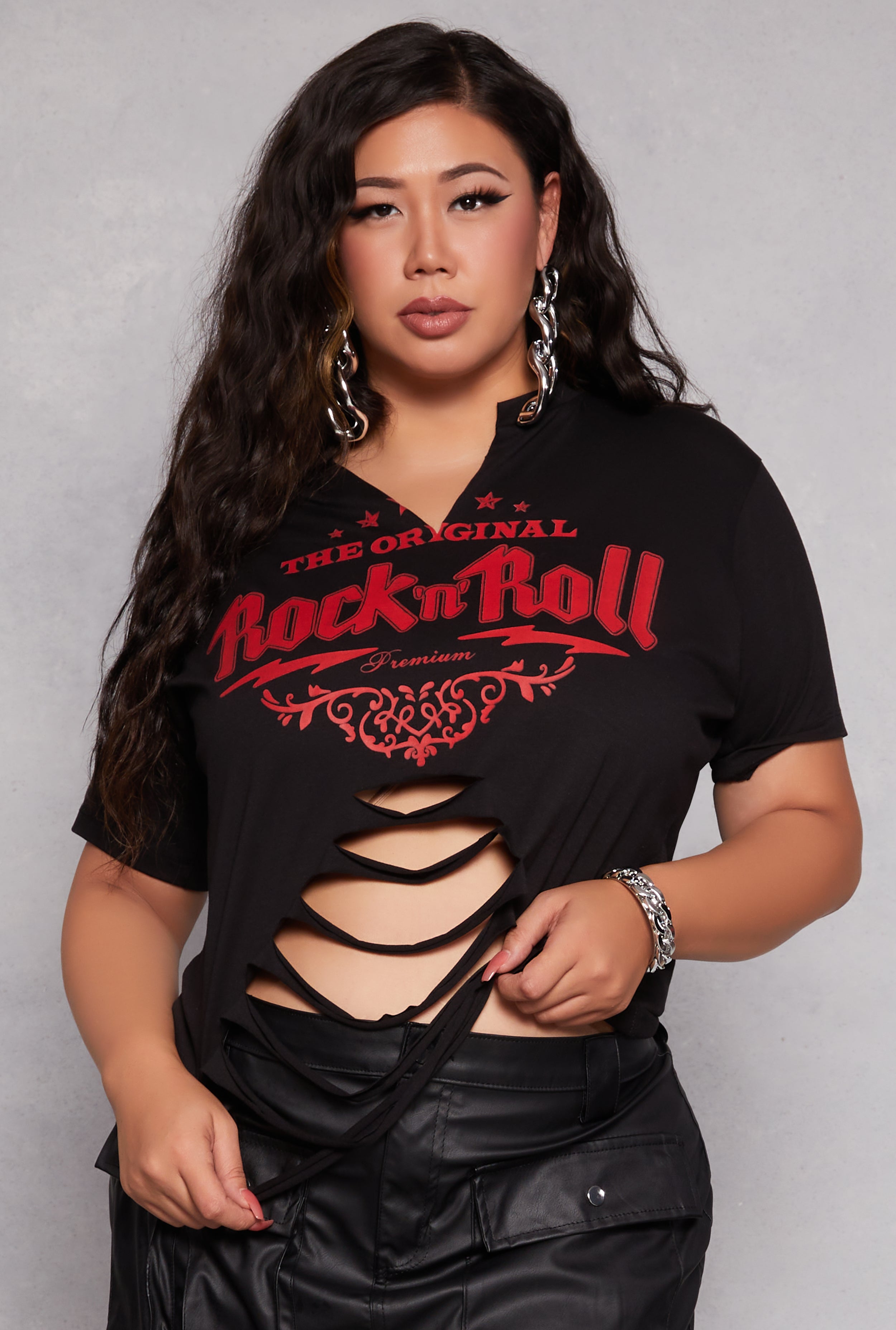 Plus Size Original Rock n Roll Laser Cut Graphic Tee