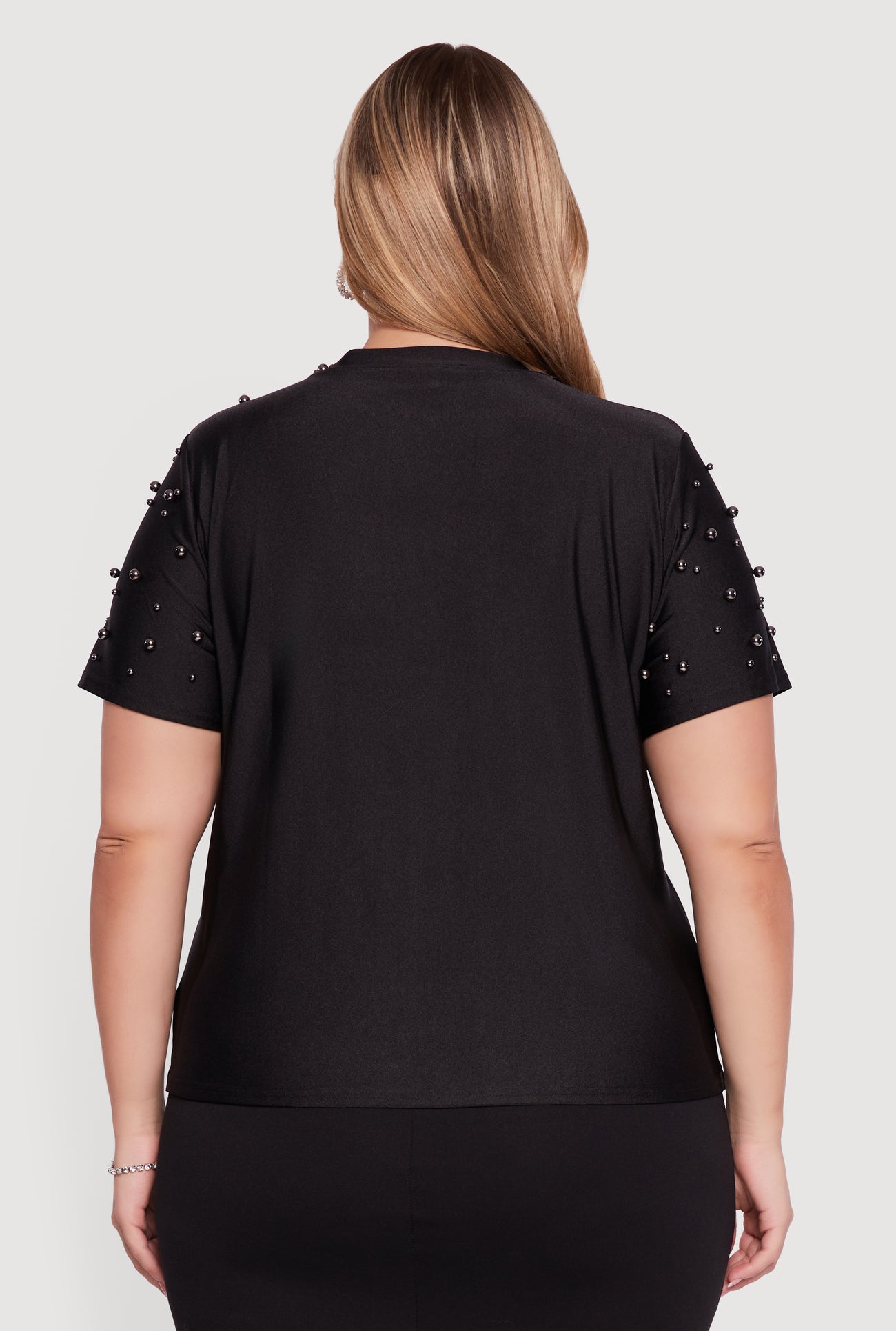 Plus Size Faux Pearl Studded Short Sleeve Blouse