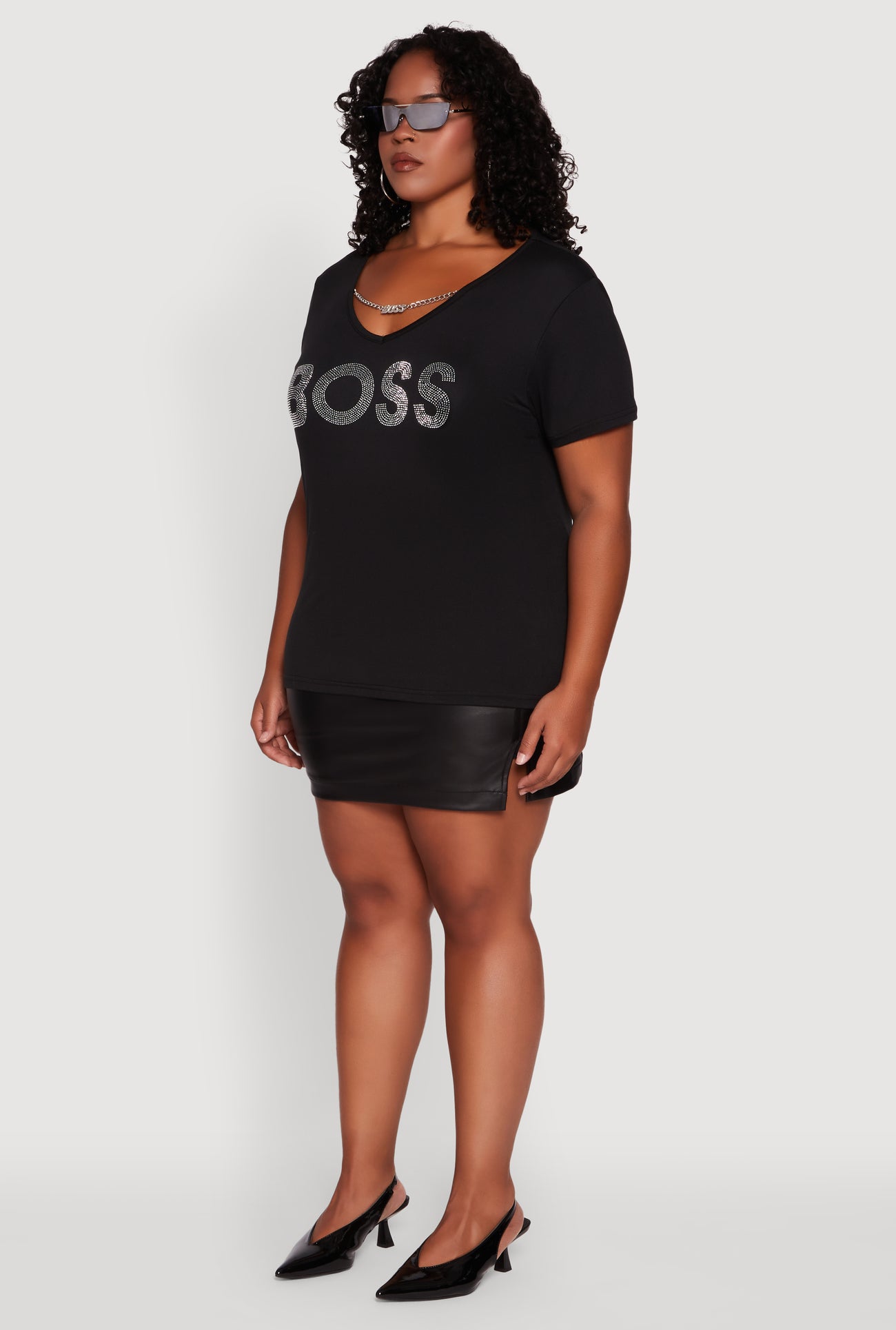 Plus Size Chain Detail Rhinestone Boss Top
