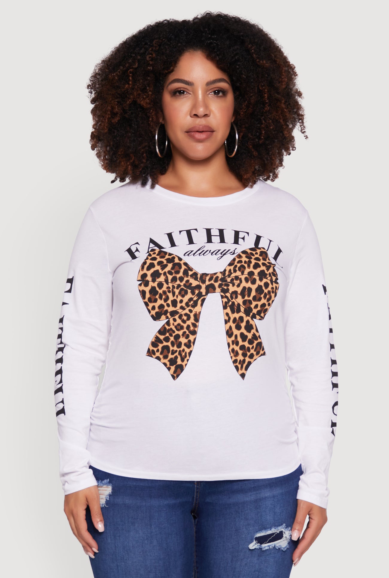 Plus Size Faithful Graphic Long Sleeve Crew Neck Tee