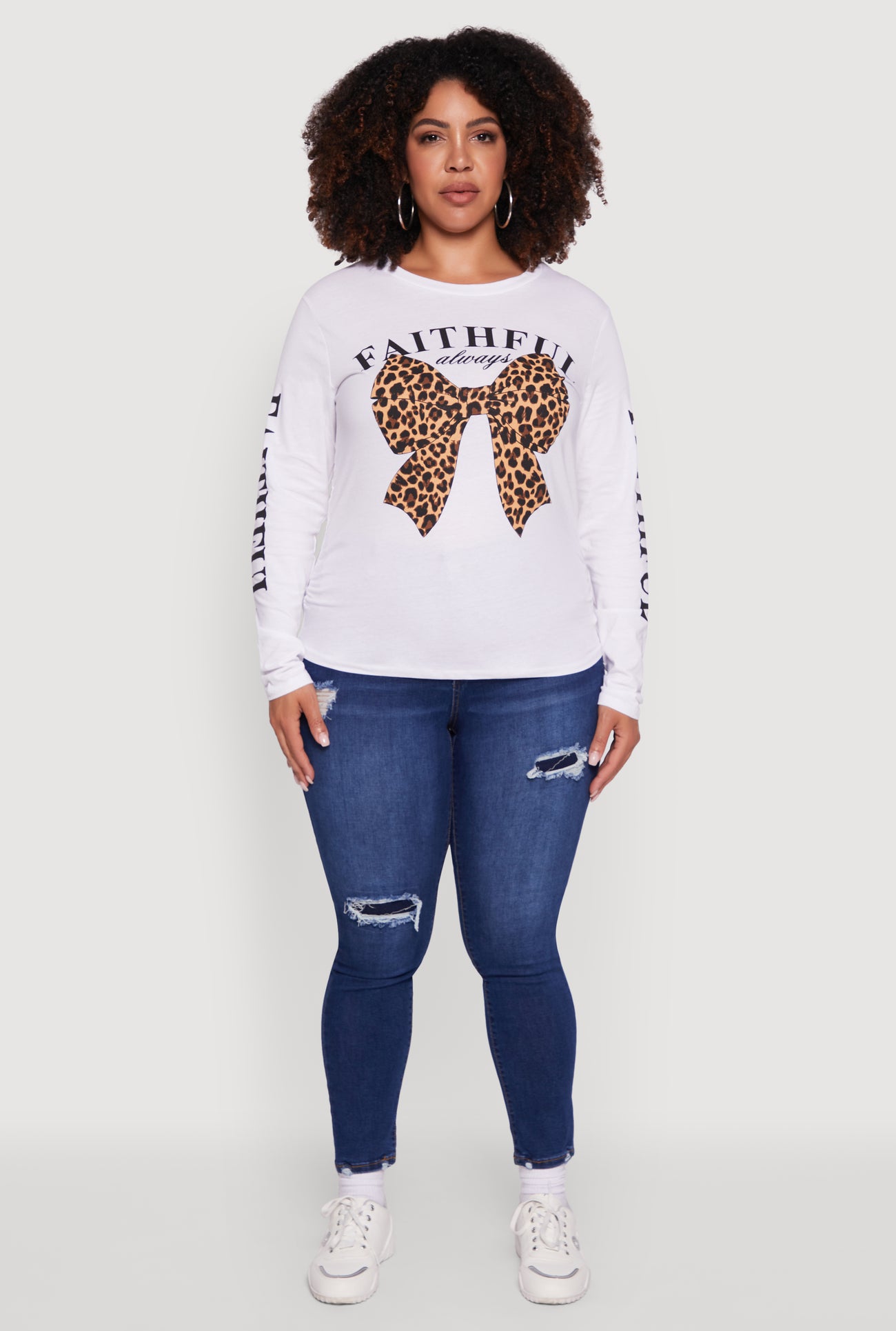 Plus Size Faithful Graphic Long Sleeve Crew Neck Tee