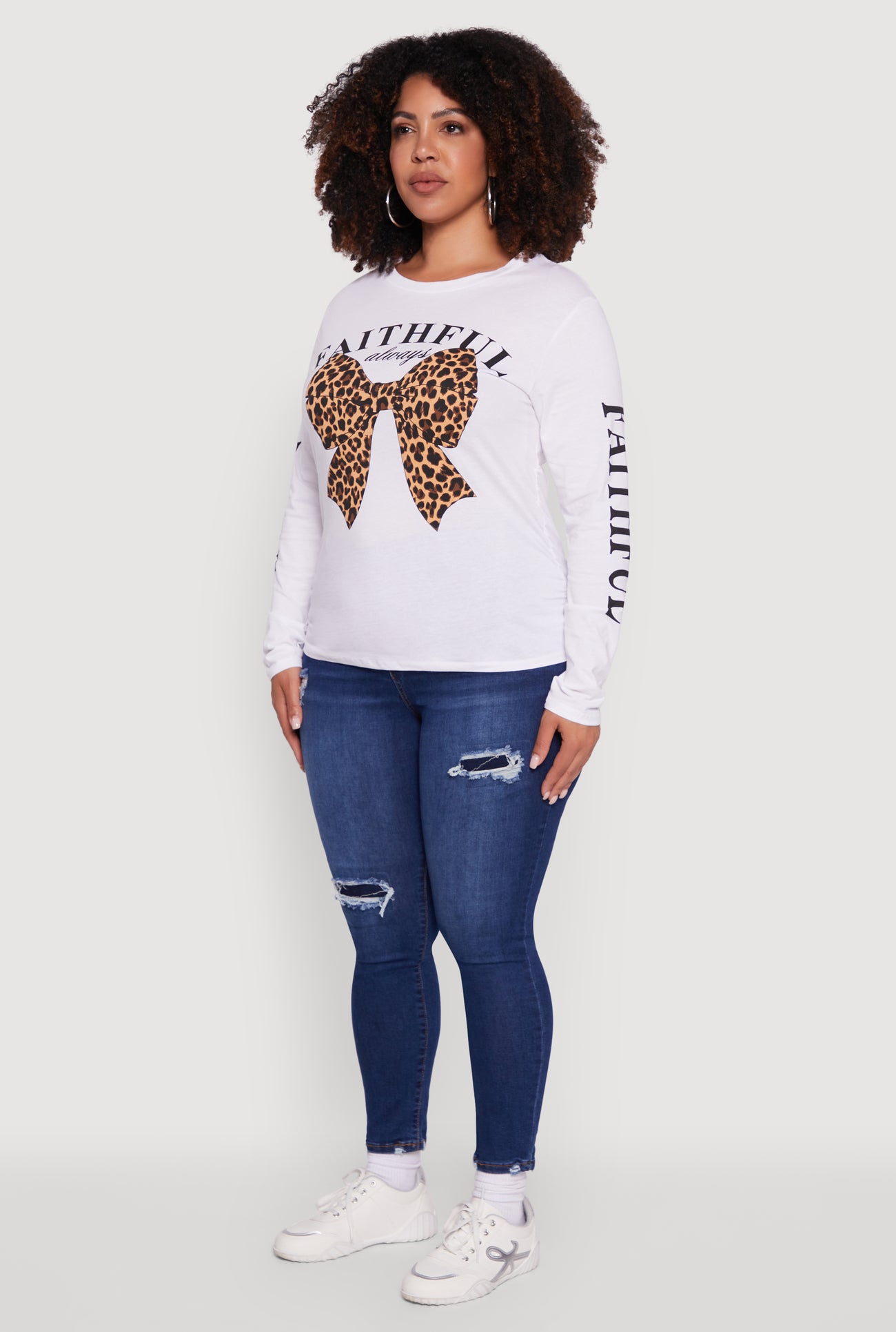 Plus Size Faithful Graphic Long Sleeve Crew Neck Tee
