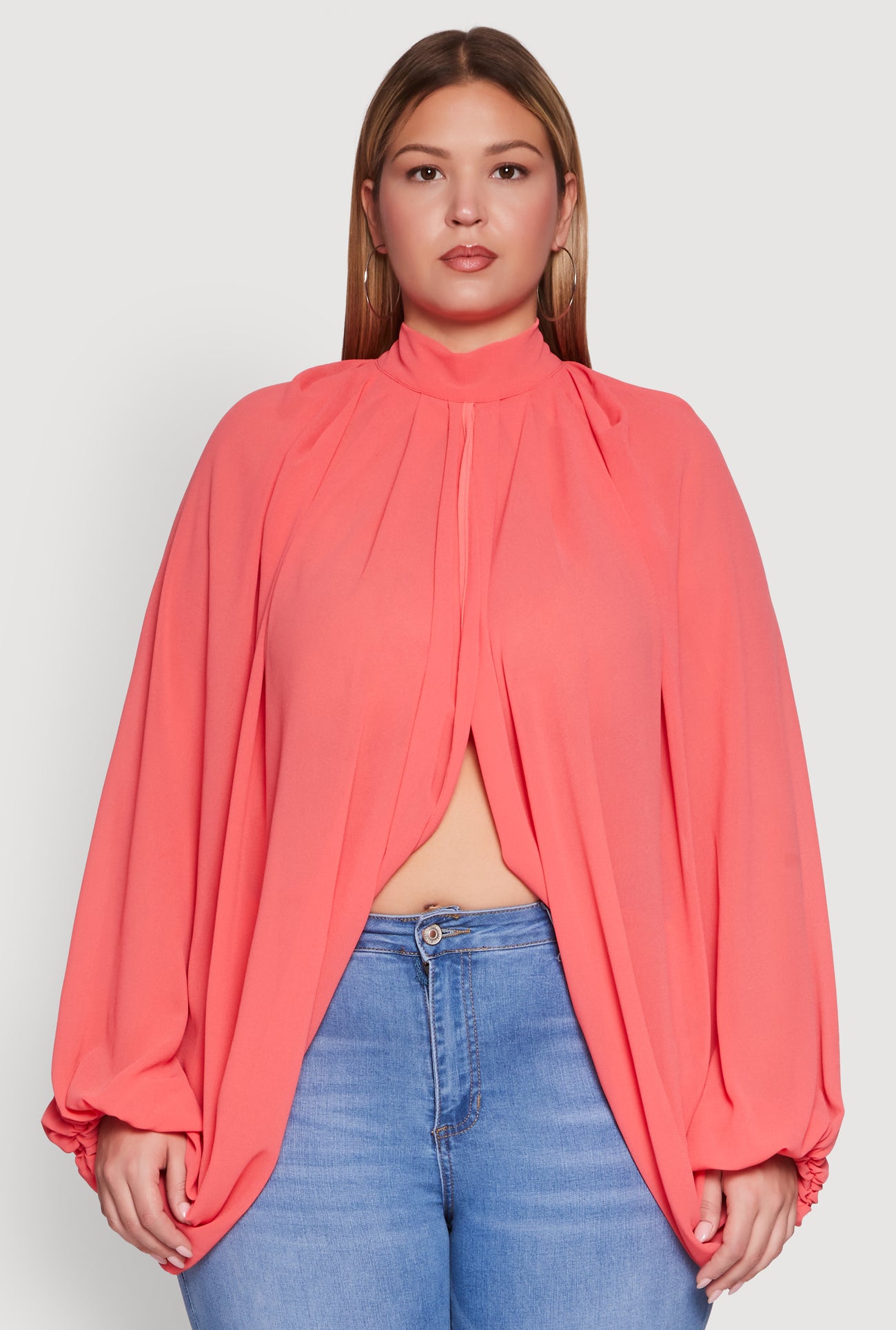 Plus Size Bishop Sleeve Tulip Overlay Top