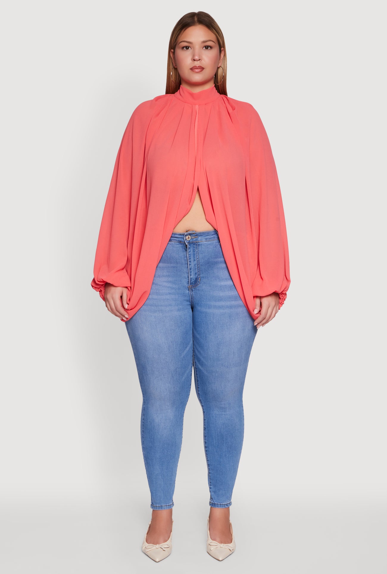 Plus Size Bishop Sleeve Tulip Overlay Top