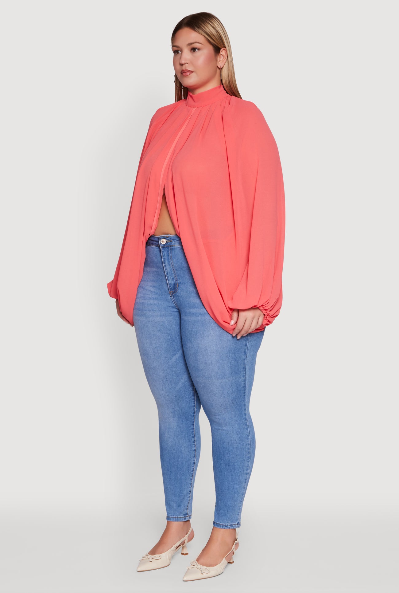 Plus Size Bishop Sleeve Tulip Overlay Top