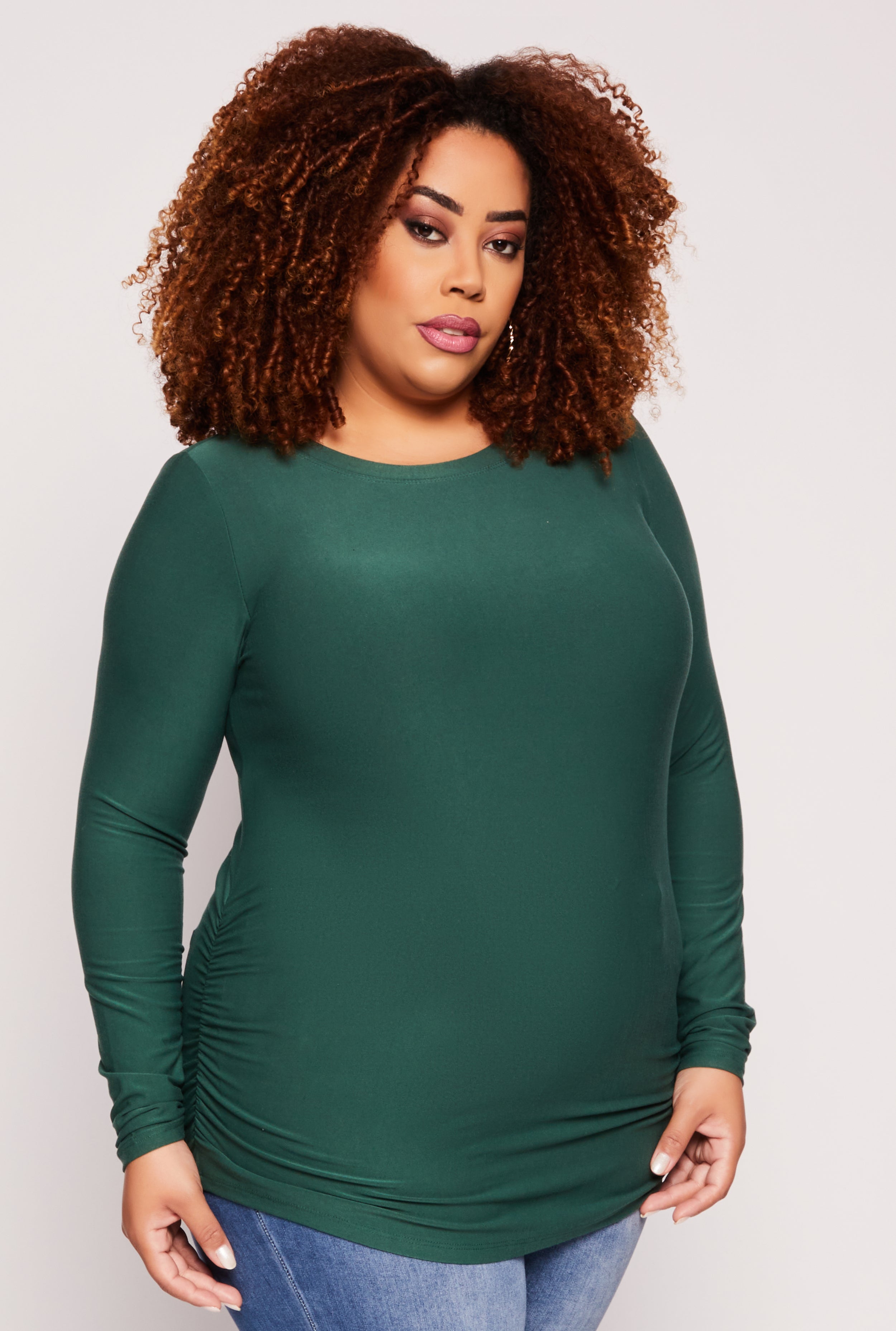 Plus Size Ruched Side Long Sleeve Top