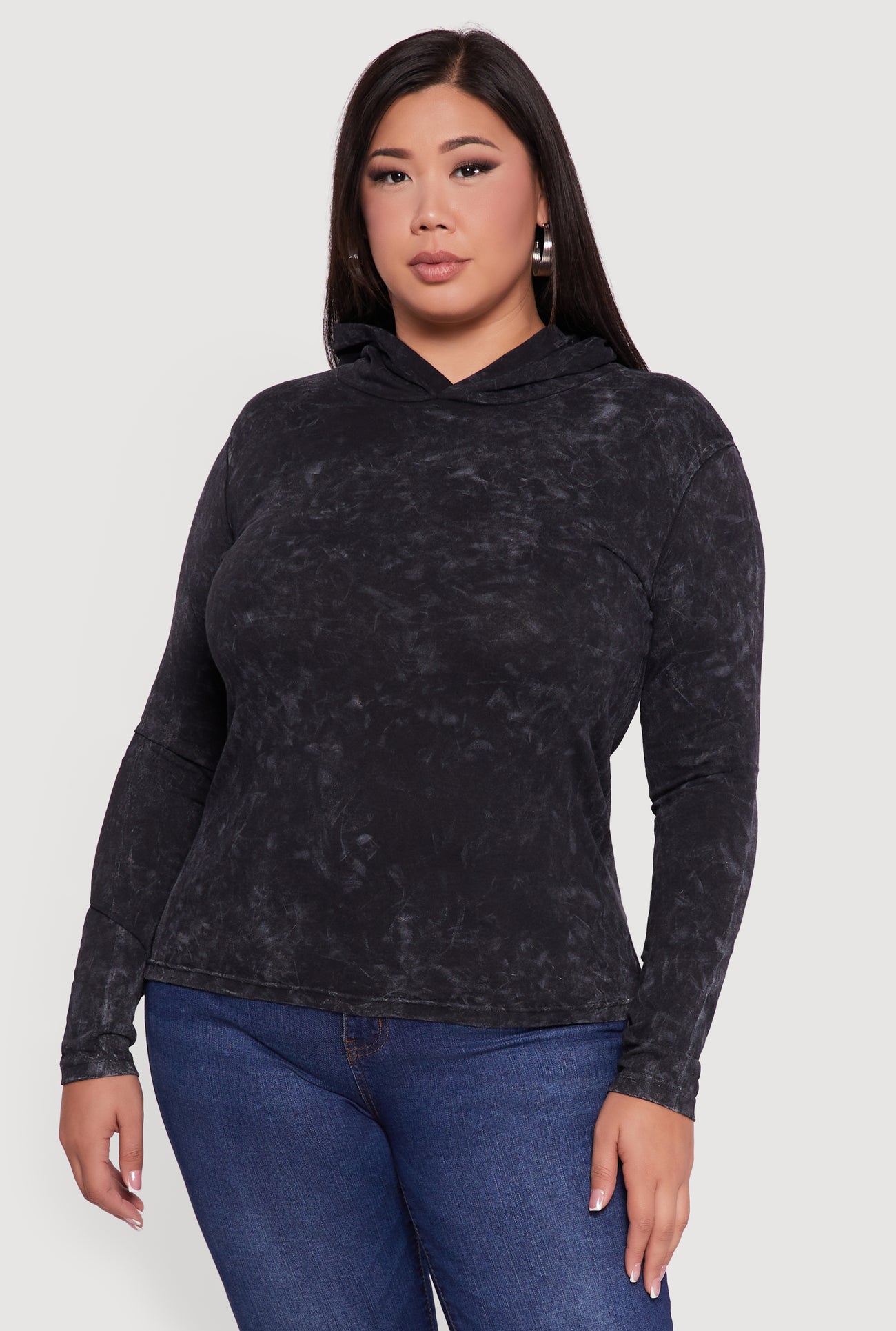 Plus Size Long Sleeve Hooded Pullover Top