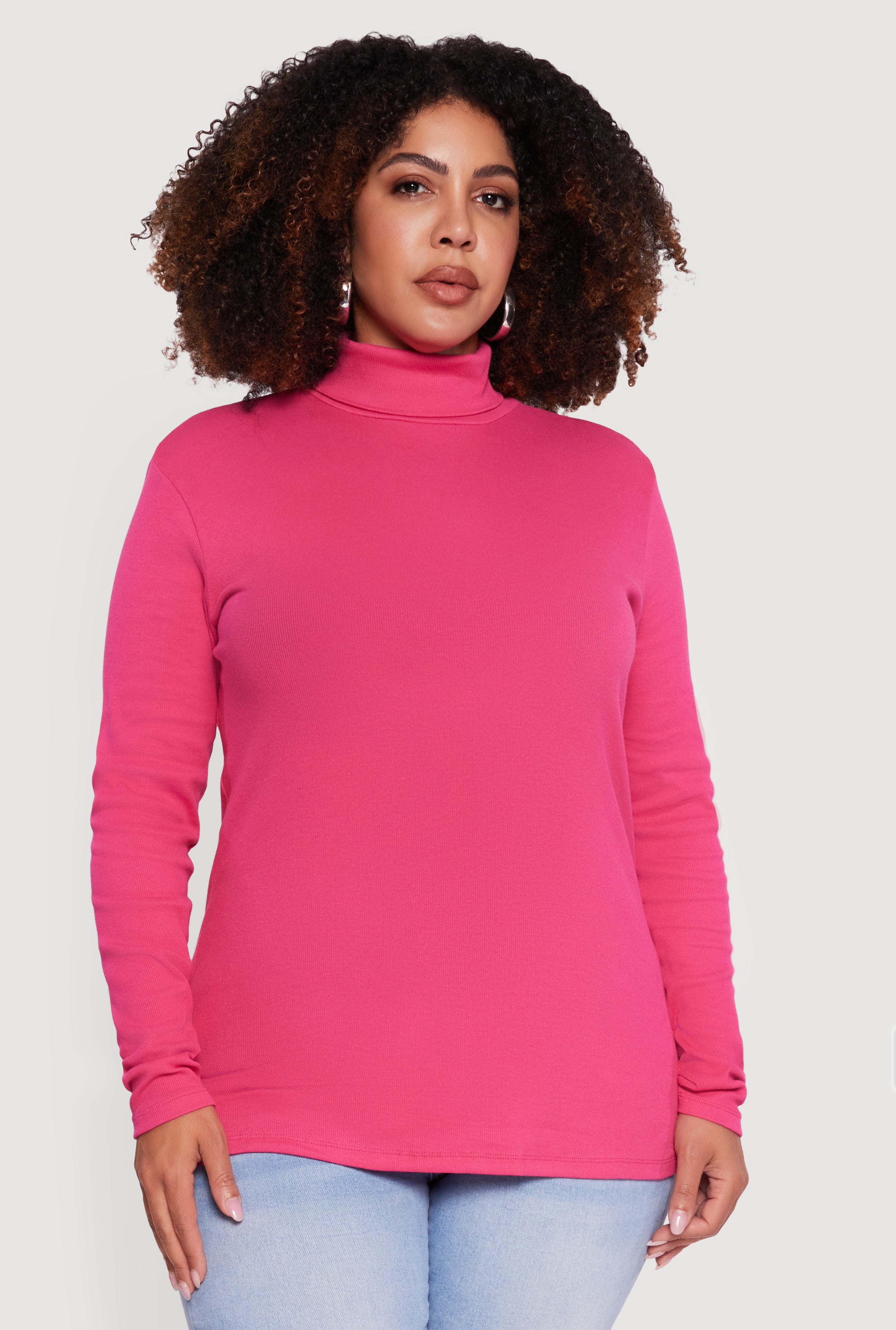 Plus Size Ribbed Knit Turtleneck Long Sleeve Top