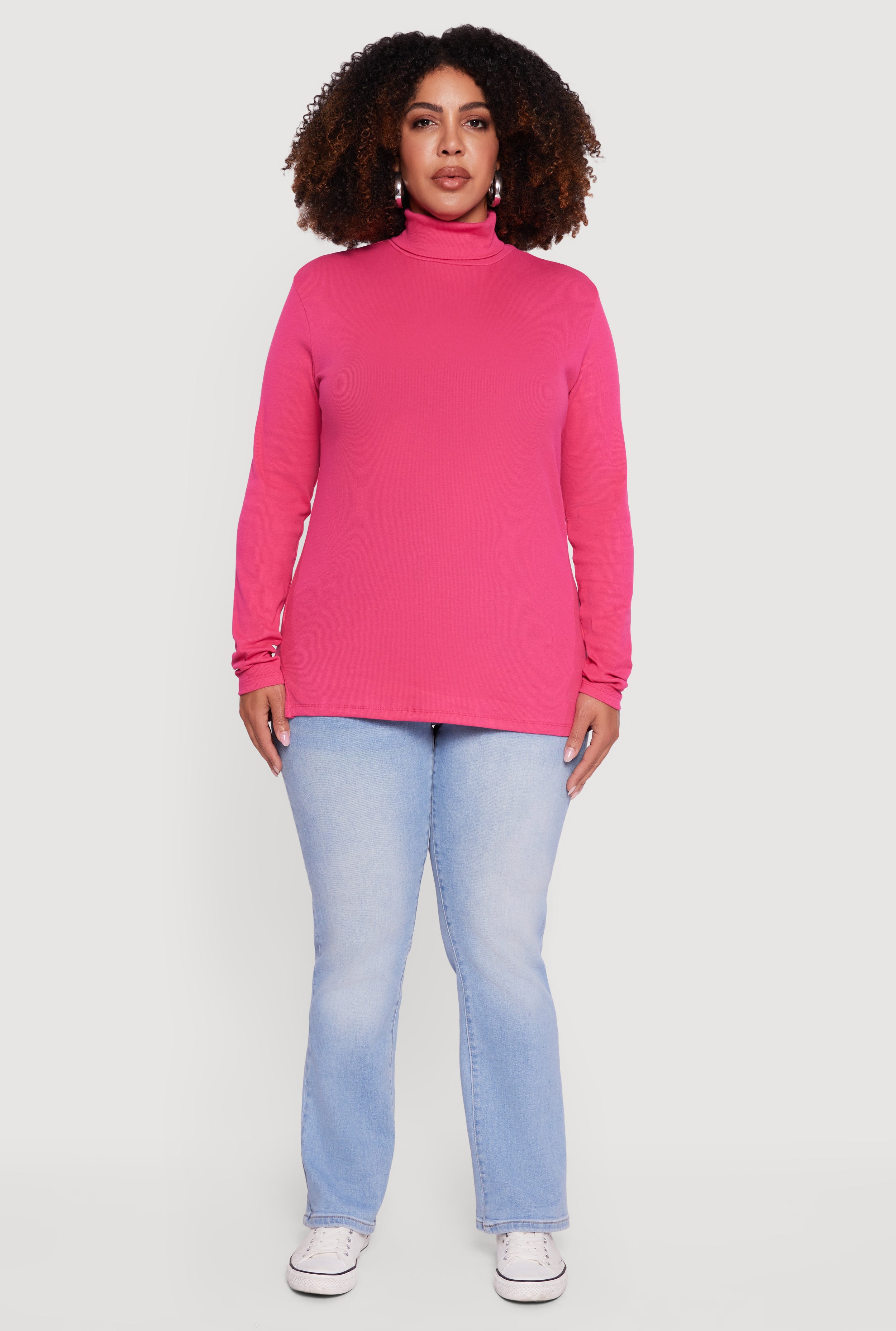 Plus Size Ribbed Knit Turtleneck Long Sleeve Top