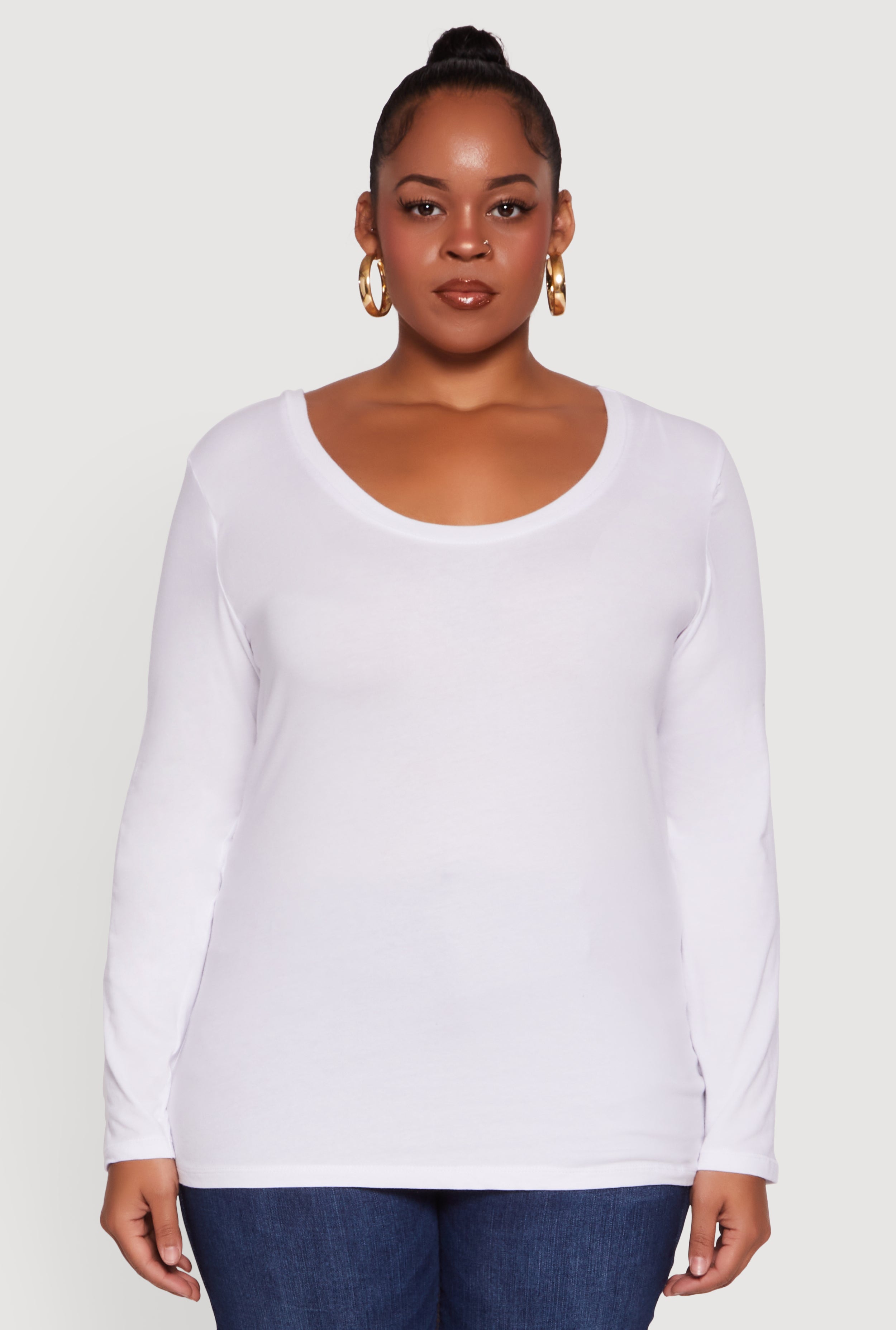 Plus Size Long Sleeve Scoop Neck Tee