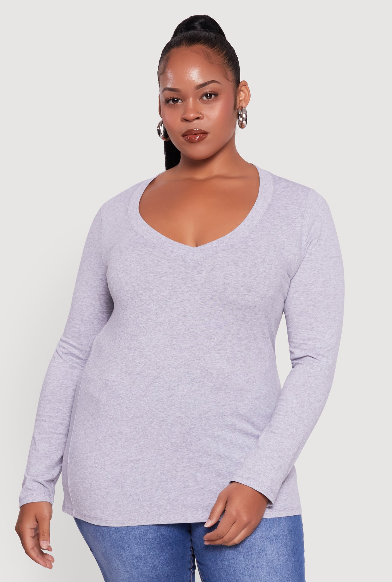 Plus Size Long Sleeve V-Neck Tee