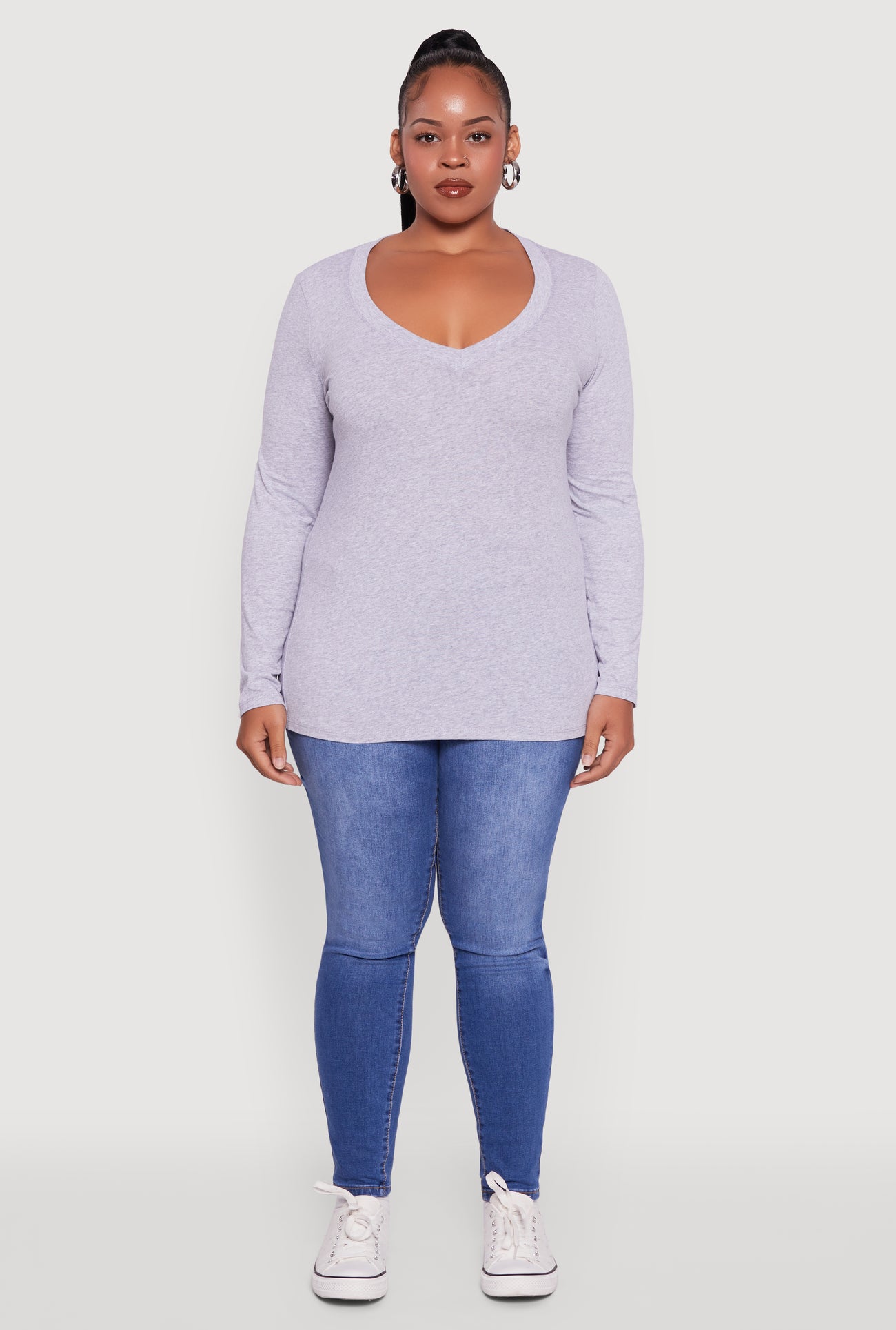 Plus Size Long Sleeve V-Neck Tee