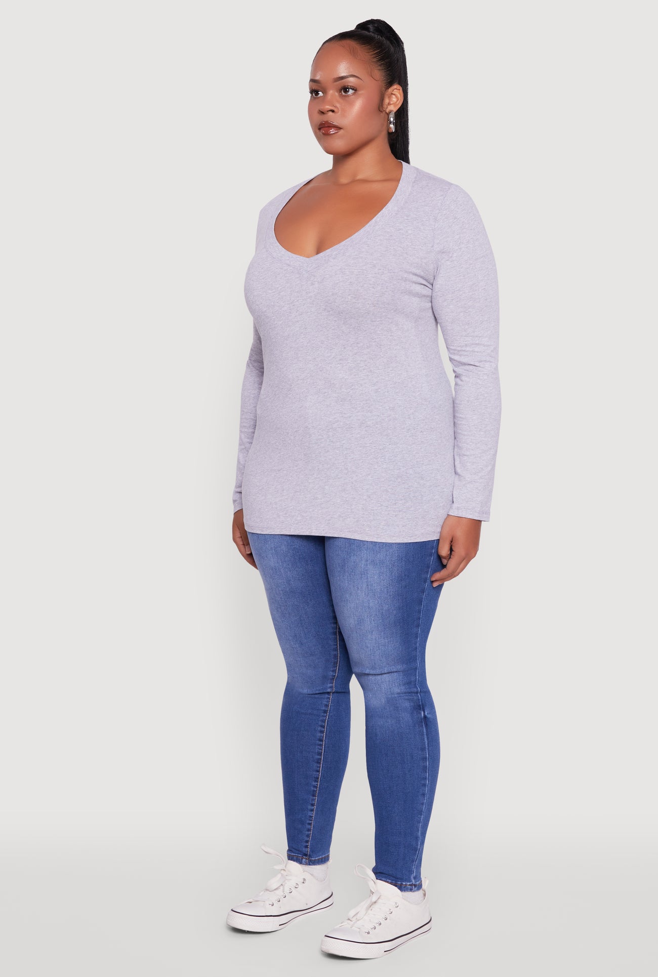Plus Size Long Sleeve V-Neck Tee