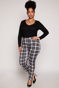 Plus Size Basic Long Sleeve V Neck Tee