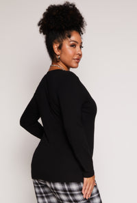 Plus Size Basic Long Sleeve V Neck Tee