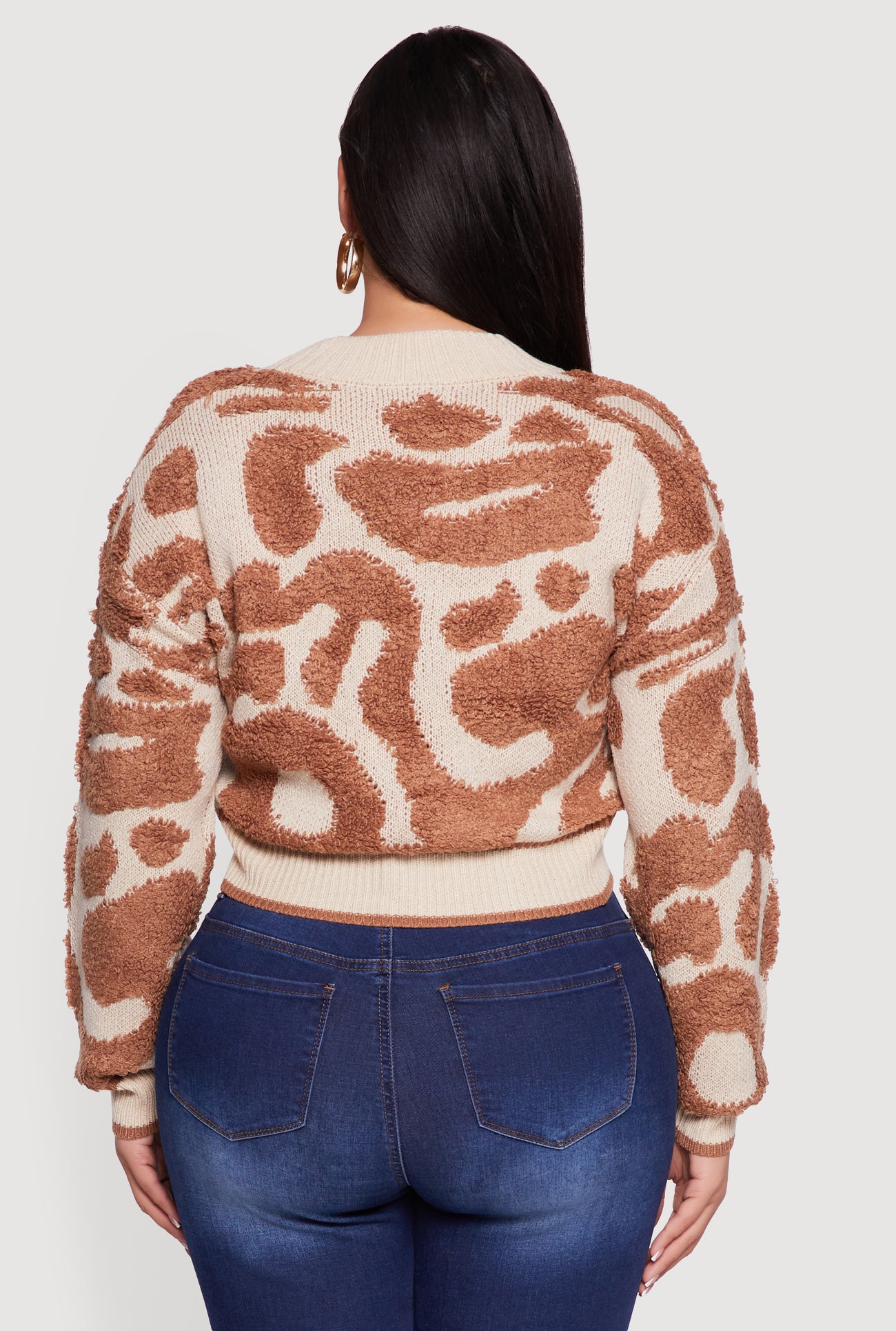 Plus Size Tufted Knit Cropped Button Front Cardigan