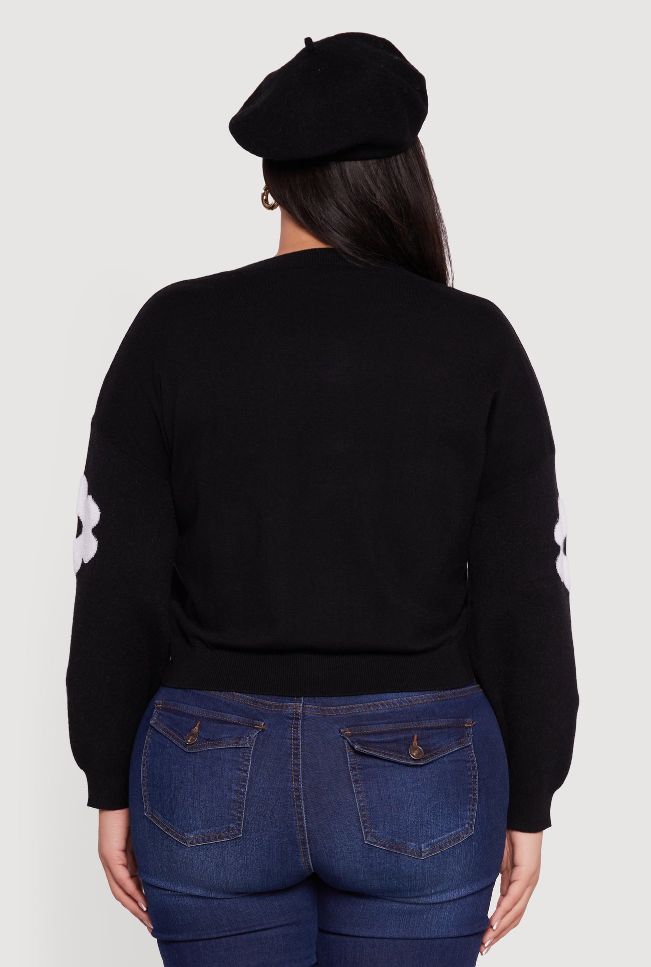 Plus Size Boucle Floral Long Sleeve Crew Neck Sweater