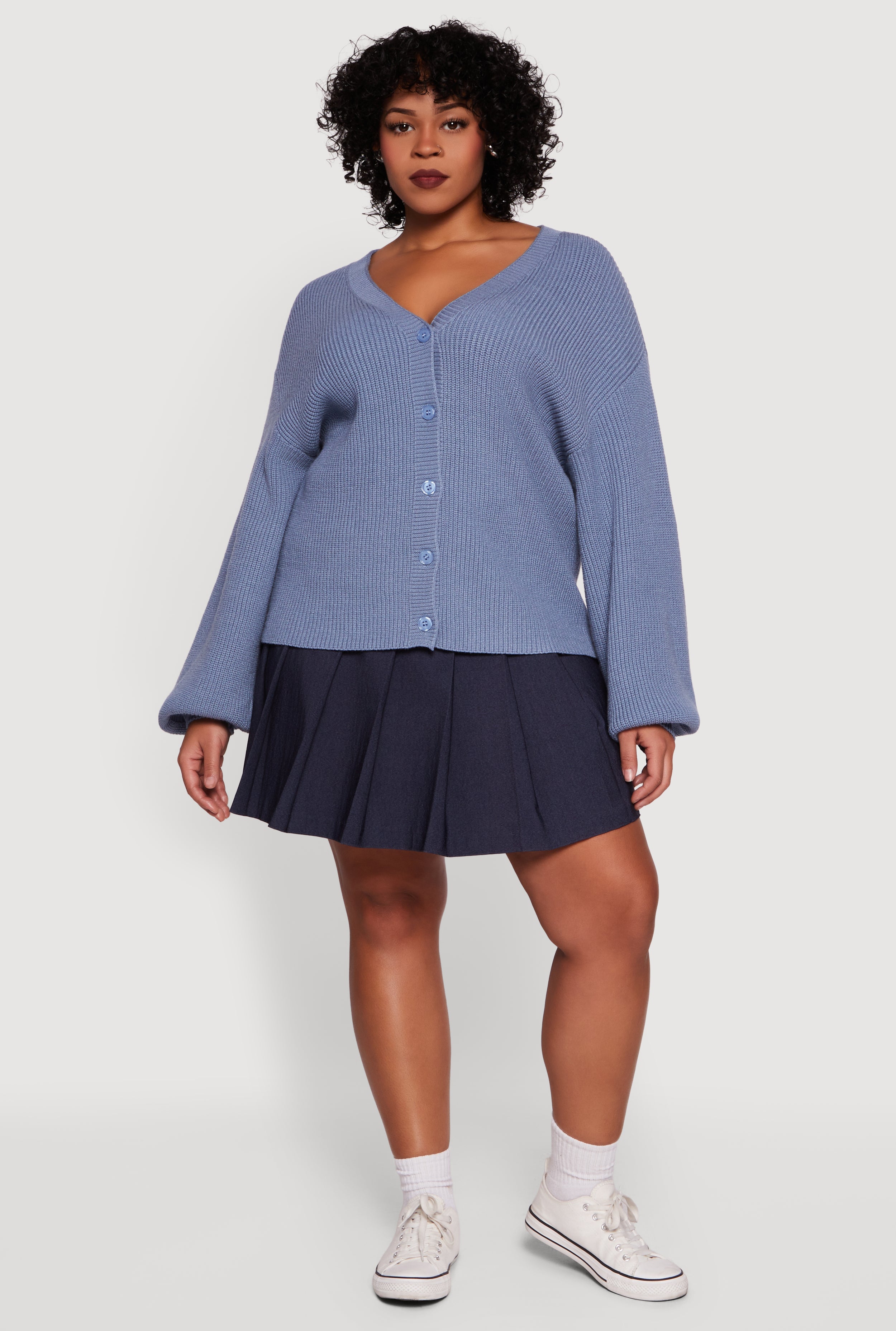 Plus Size Knitted Button Front Cardigan