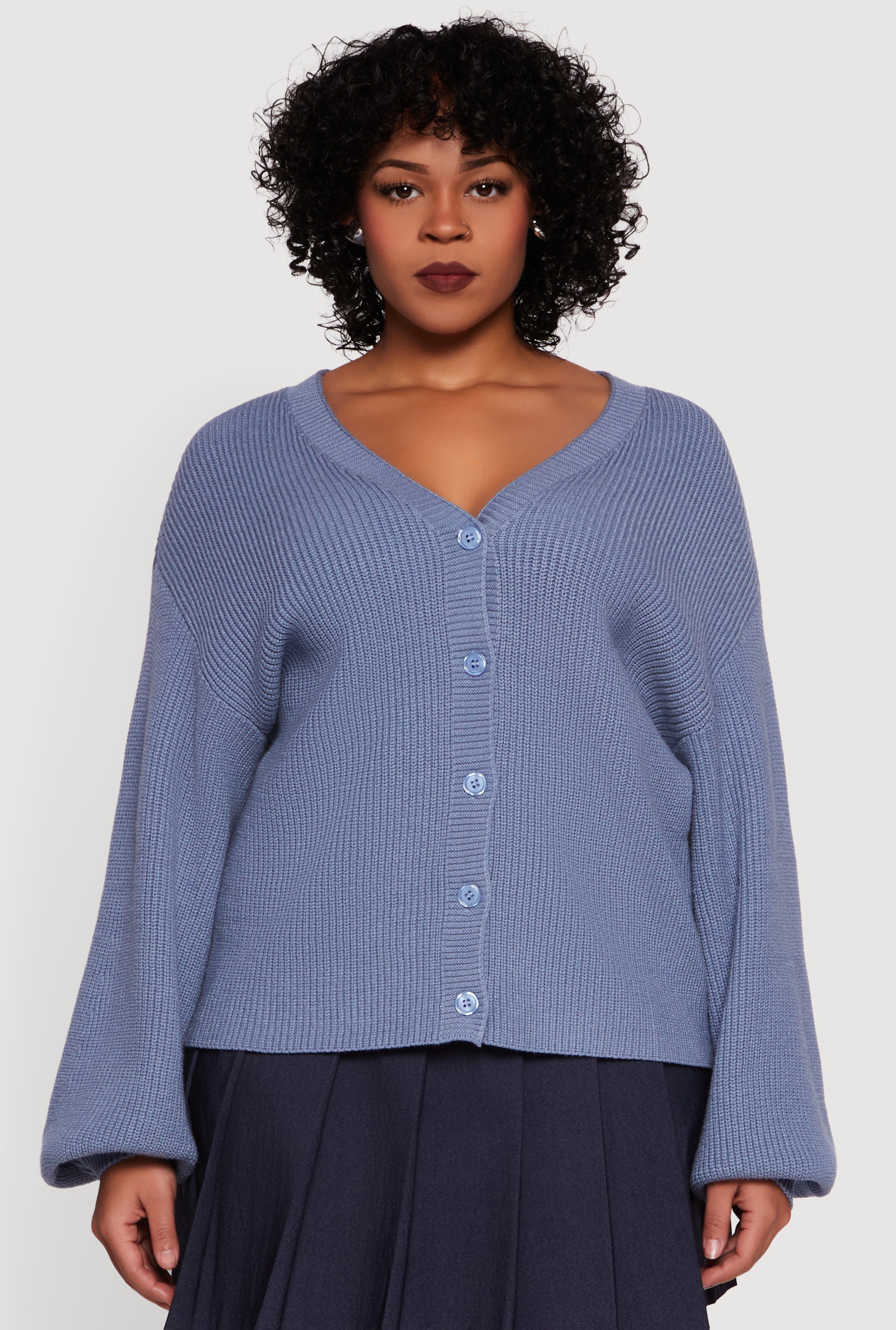 Plus Size Knitted Button Front Cardigan