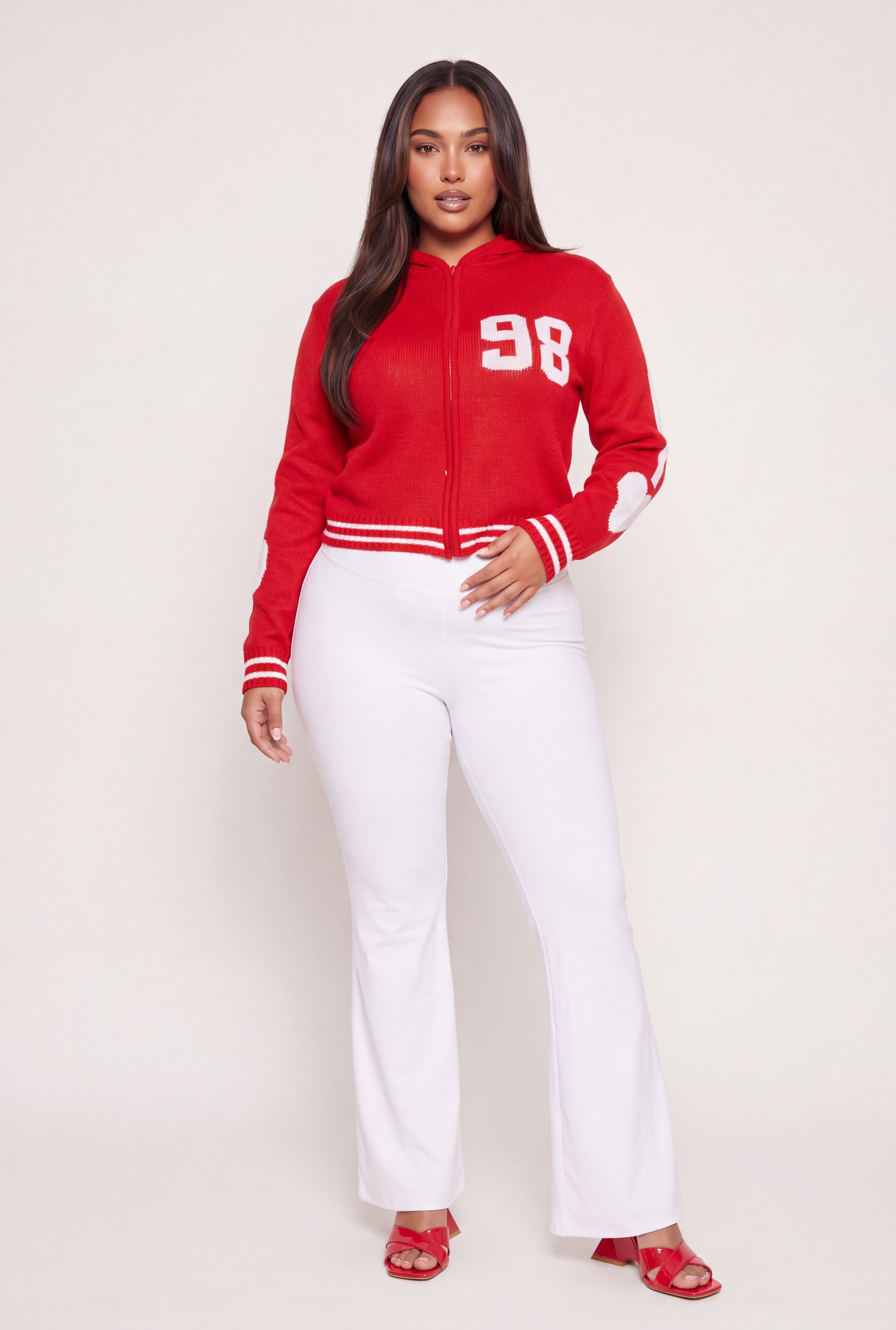 Plus Size 98 Graphic Zip Front Hooded Sweater