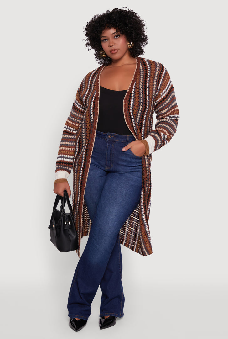 Plus Size Fleece Lined Button Front Long Cardigan