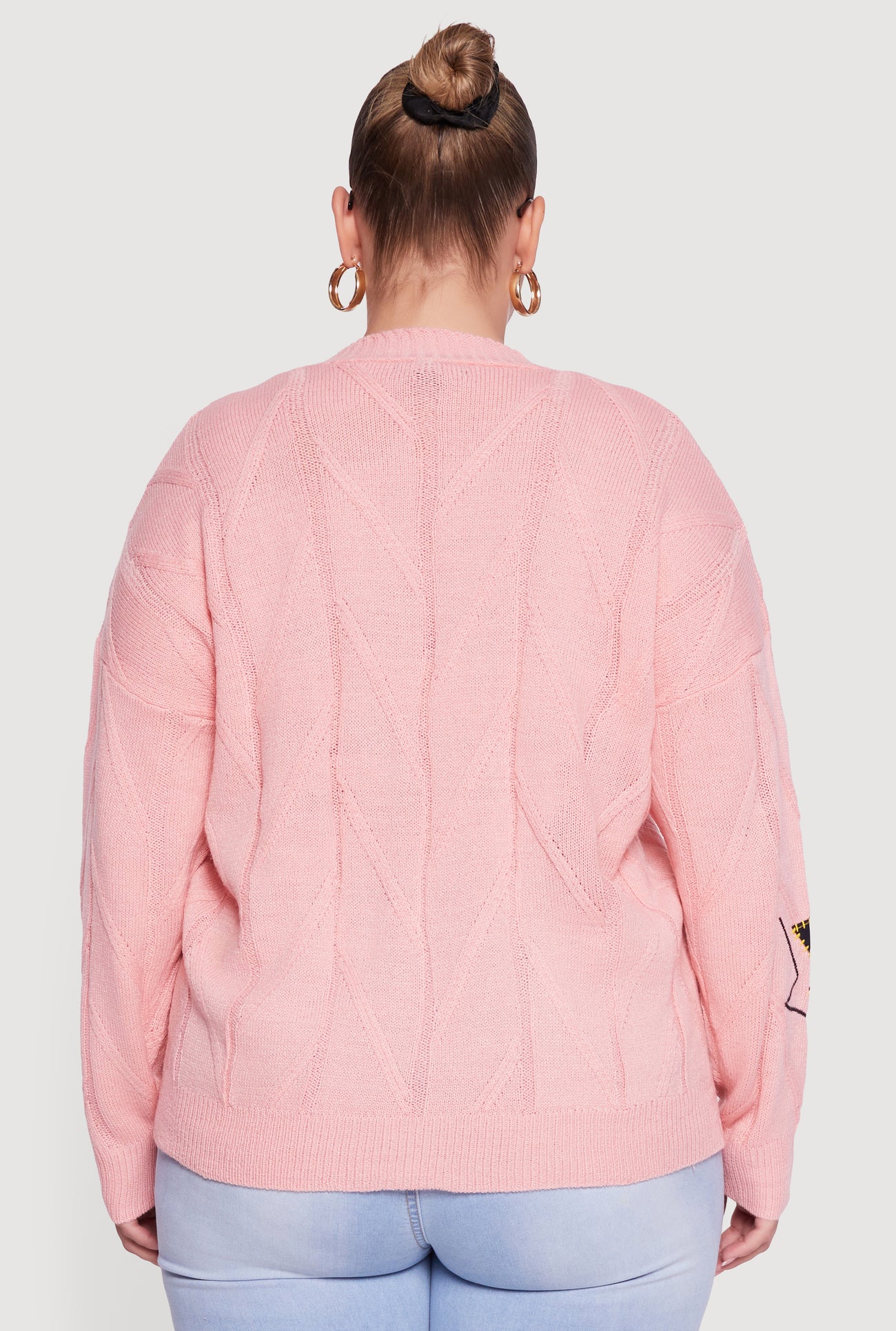 Plus Size Embroidered Patch Button Front Cardigan