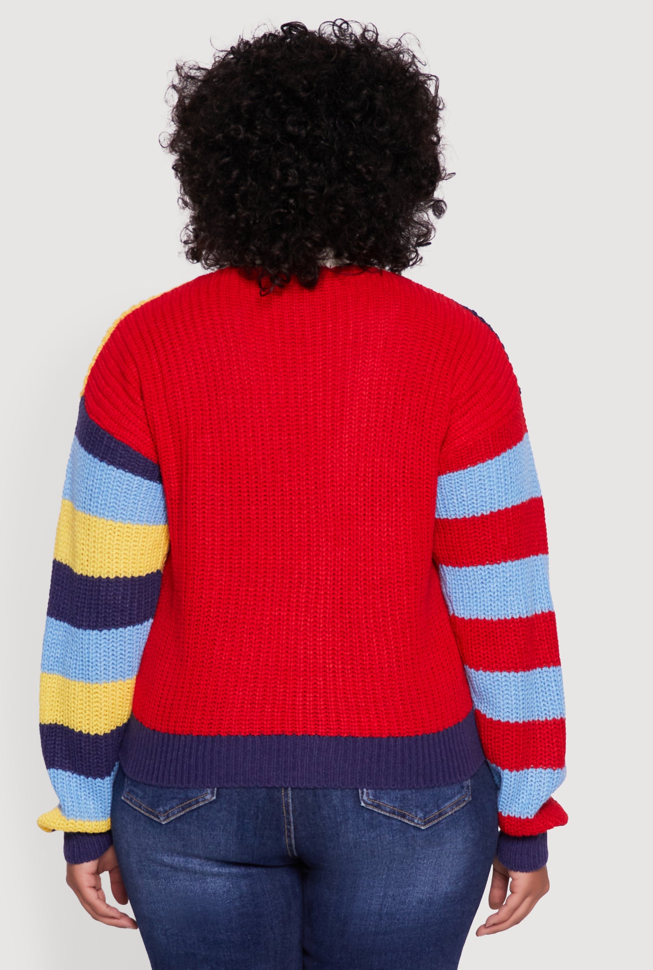 Plus Size Color Blocked Striped W Patch Graphic Cardigan