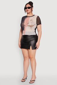 Plus Size Faces Graphic Print Mesh Crop Top