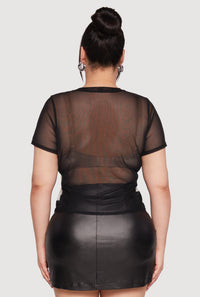 Plus Size Faces Graphic Print Mesh Crop Top