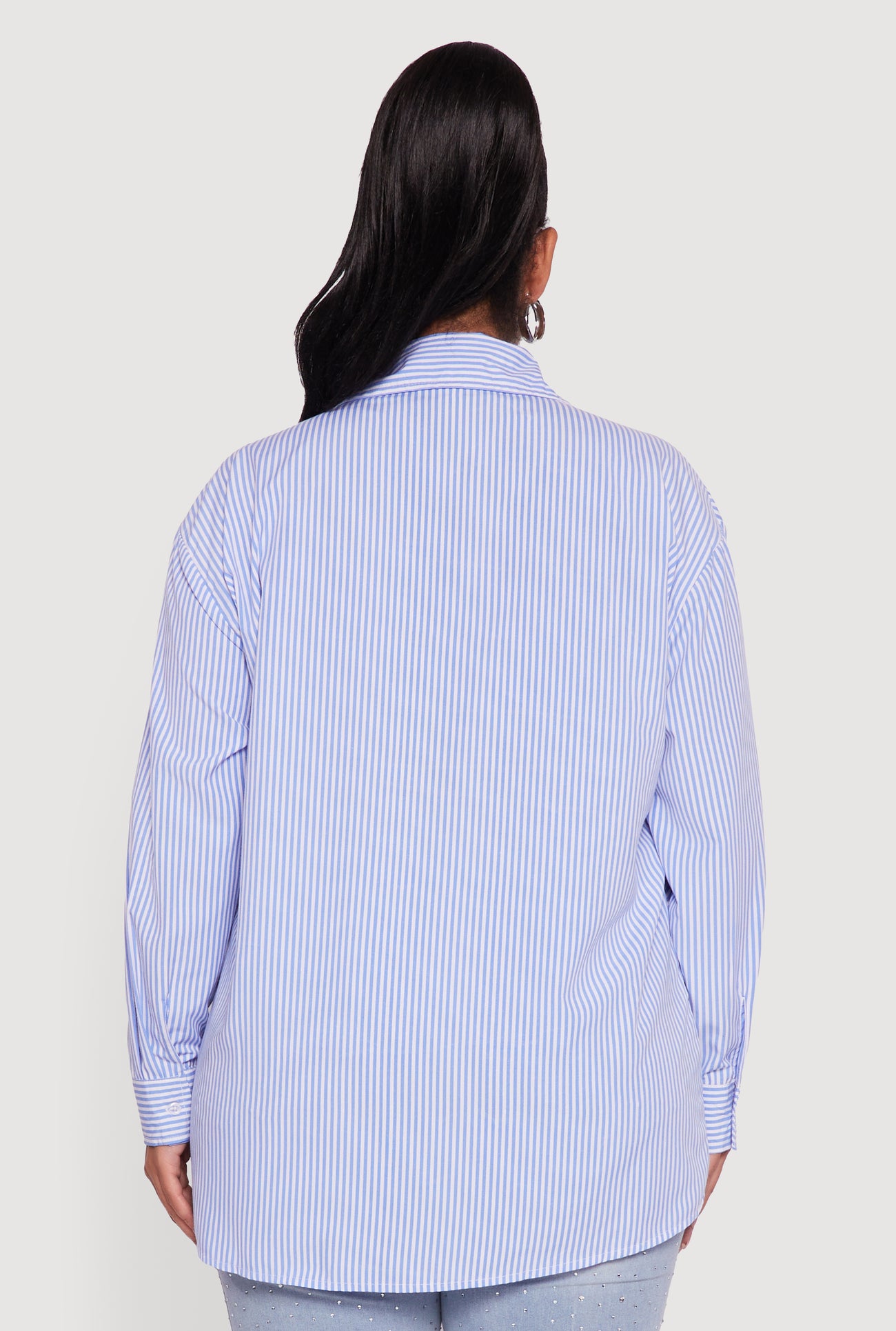 Plus Size Striped Bow Detail Button Down Shirt