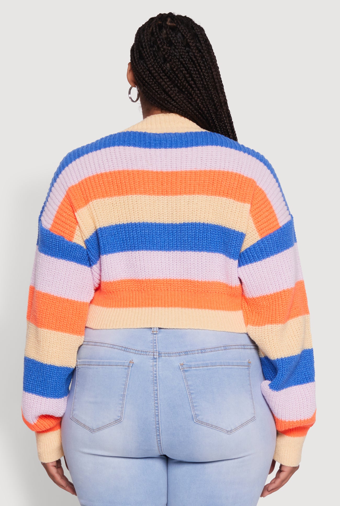 Plus Size Daisy Striped Cropped Button Front Cardigan