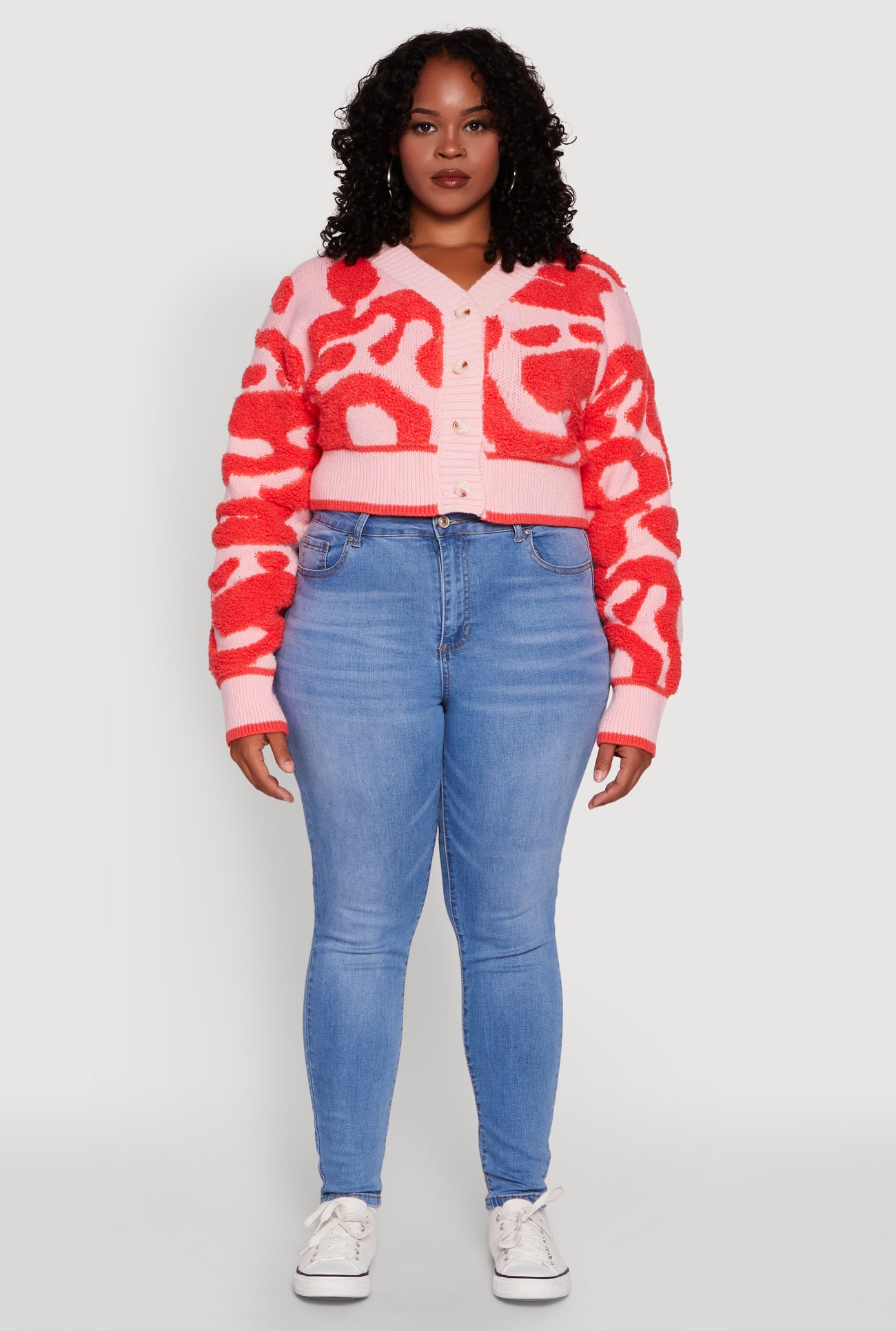 Plus Size Tufted Knit Button Front Cropped Cardigan