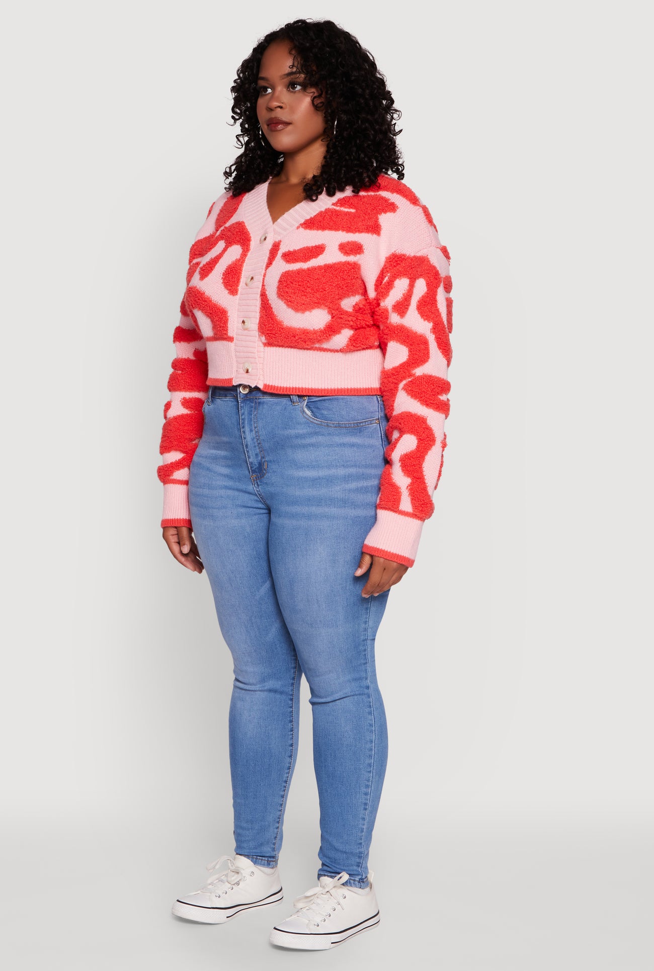 Plus Size Tufted Knit Button Front Cropped Cardigan