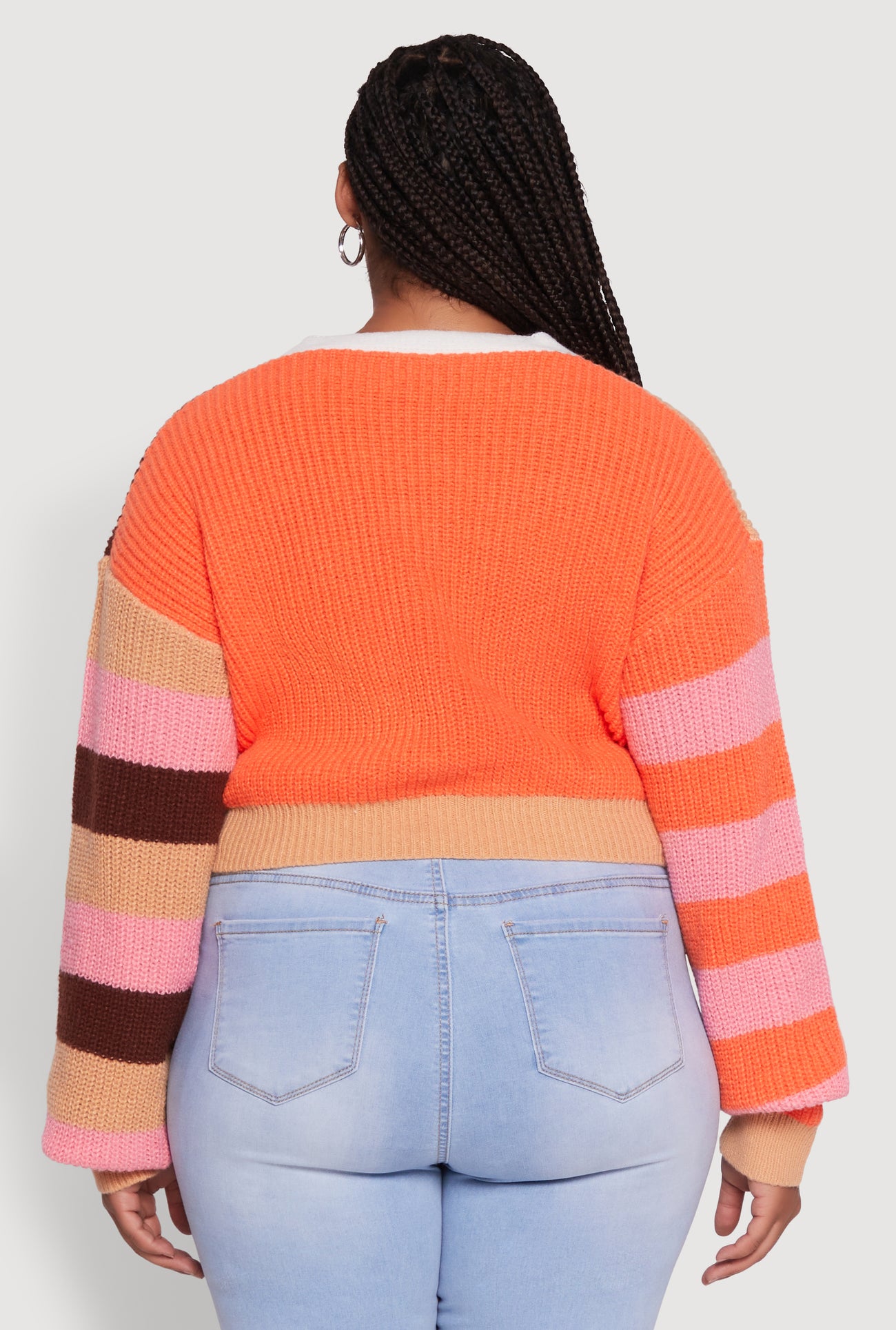 Plus Size Daisy Color Blocked Striped W Initial Cardigan