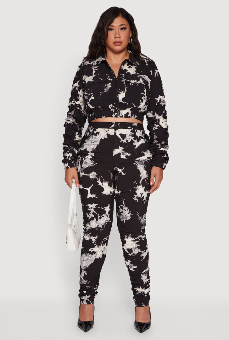 Plus Size High Waisted Side Ruched Patterned Pants