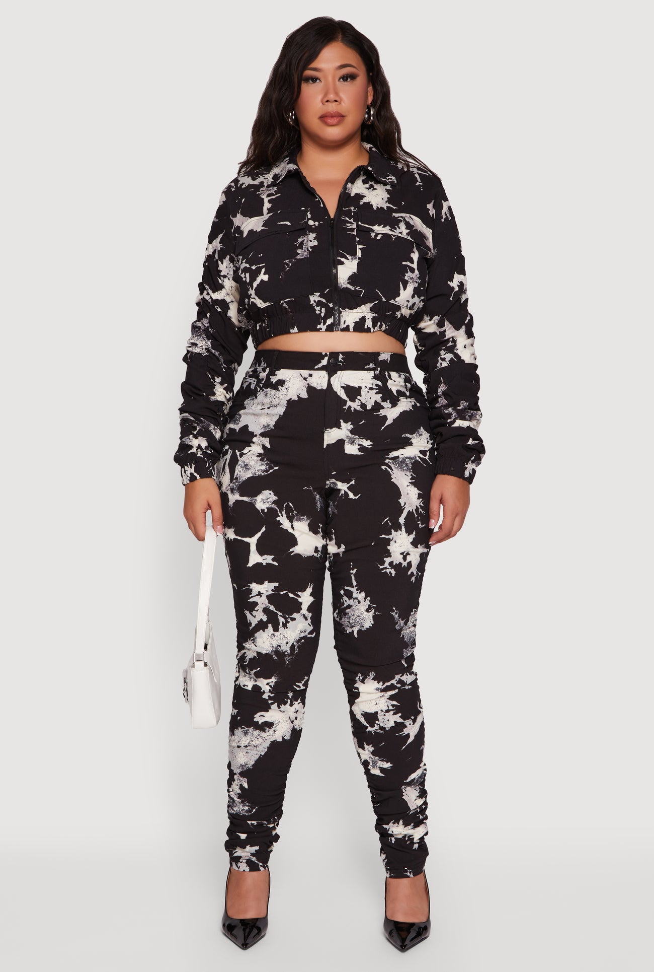 Plus Size High Waisted Side Ruched Patterned Pants