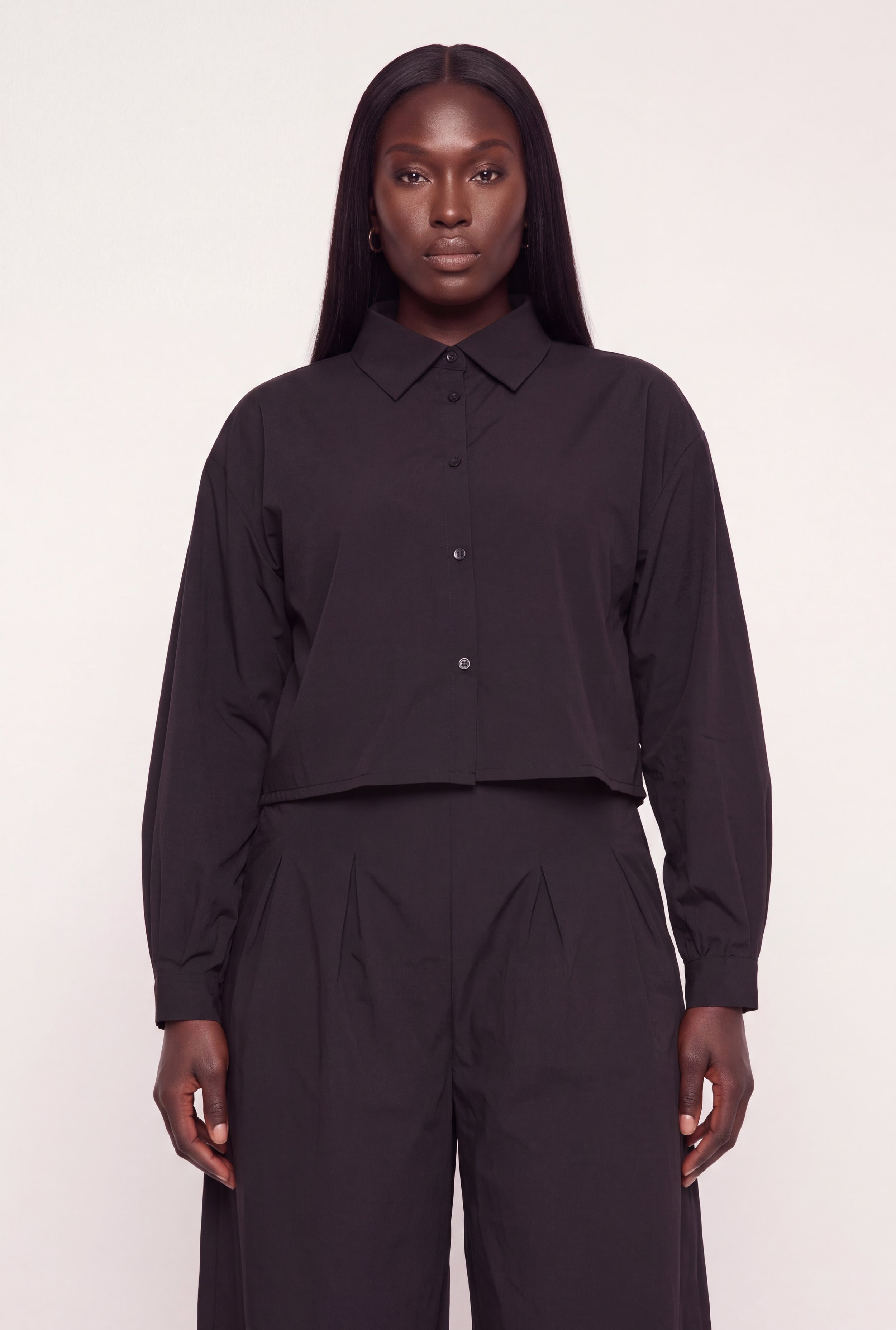 Plus Size Drop Shoulder Button Front Balloon Sleeve Shirt