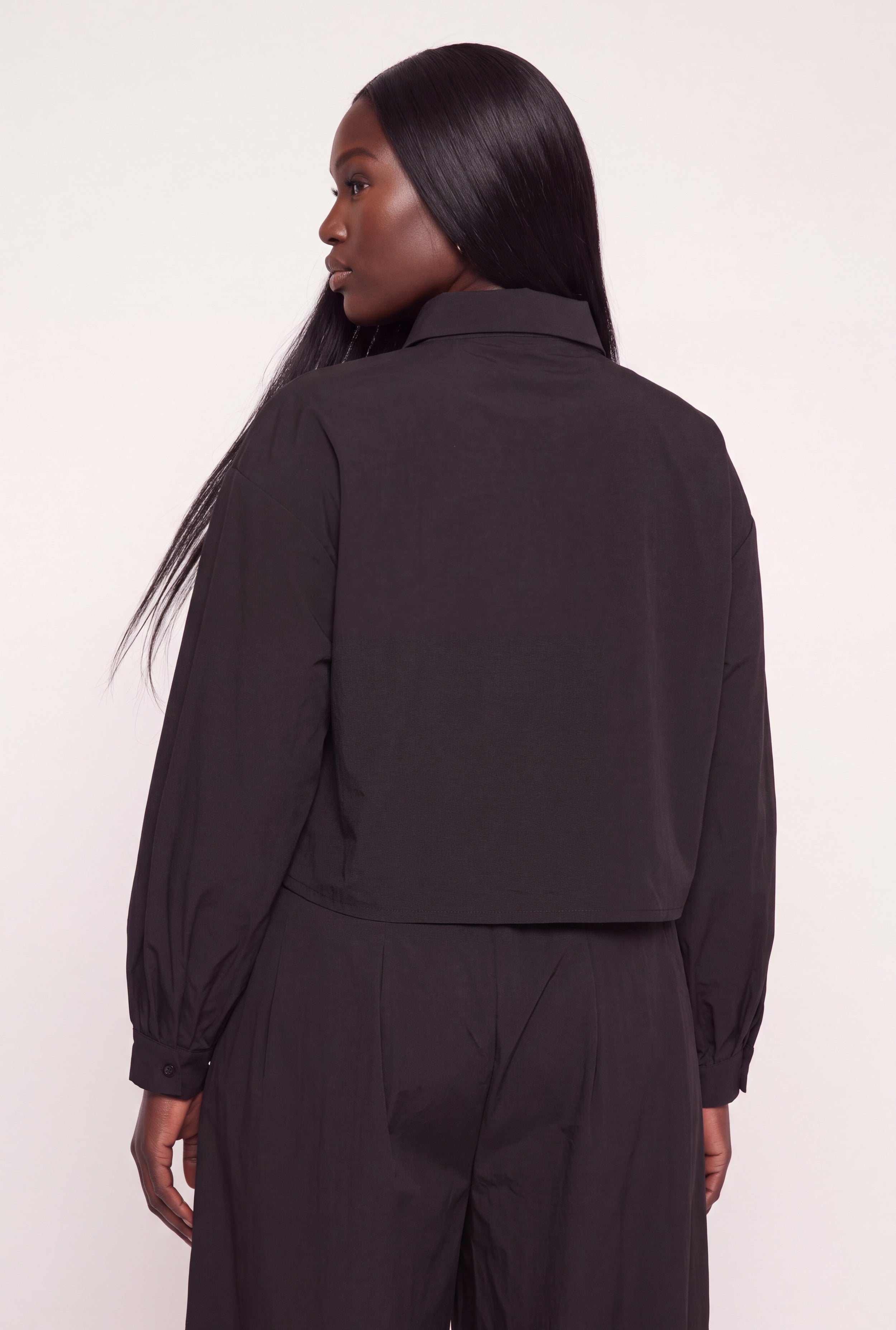 ENFOLD シャツ　ブラウス　BALLOON CROPPE Plus Size Drop Shoulder Button Front Balloon Sleeve Shirt