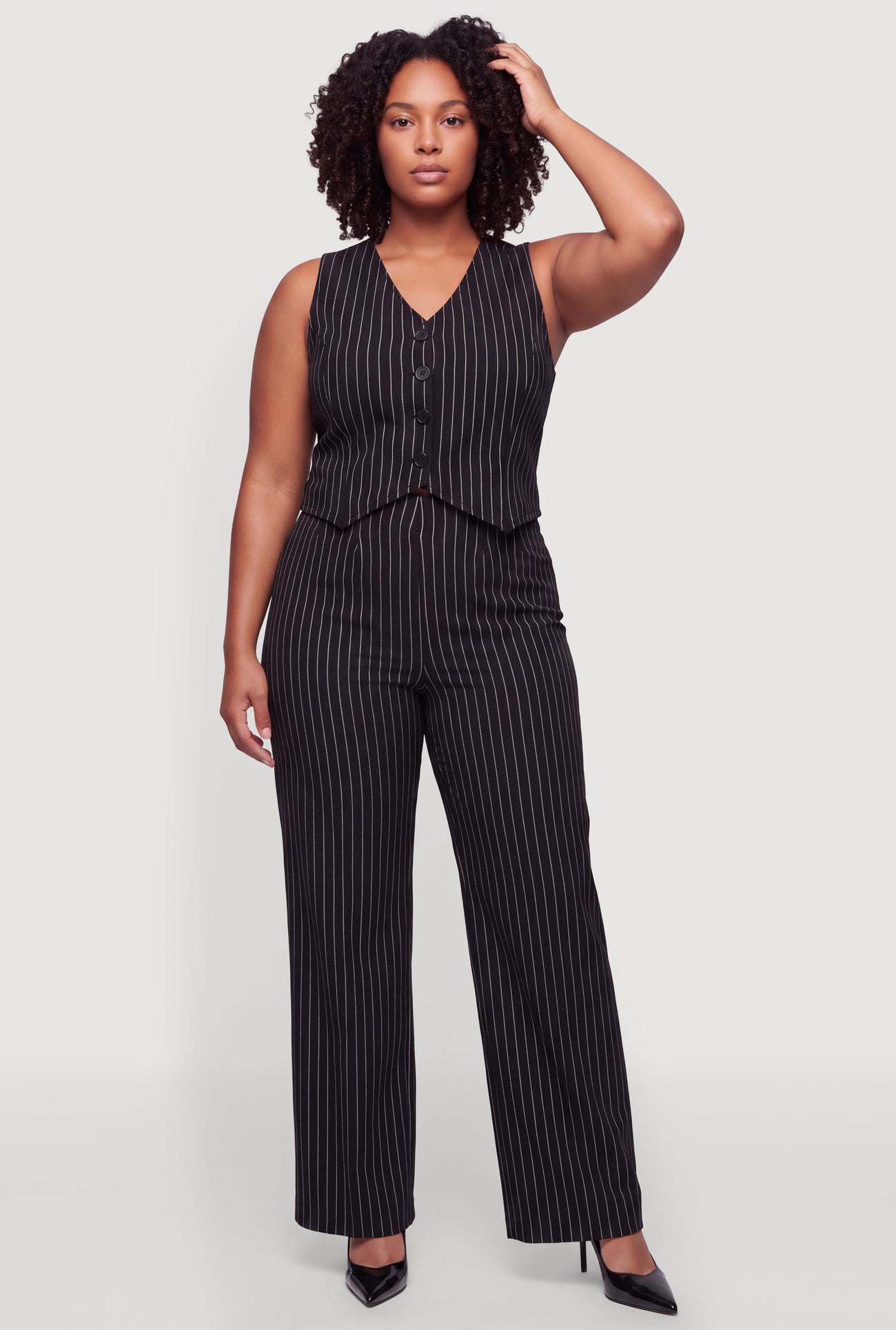 Plus Size Pinstripe Straight Leg Dress Pants