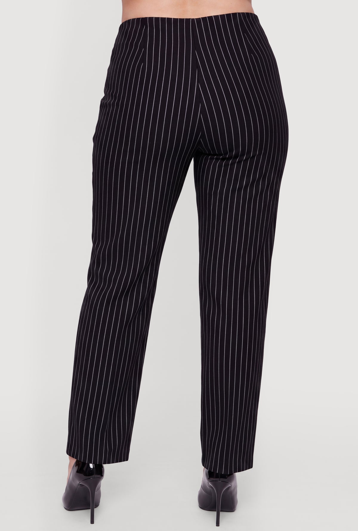 plus size high waisted dress pants Pinstripe 5% Spandex Plus size women's sewing pattern Color:White/Navy Flower The Beverly Dress in