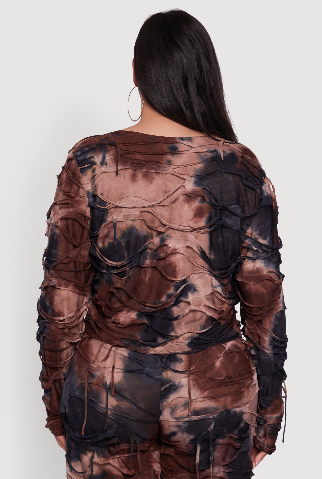 Plus Size Tie Dye Slashed Tie Front Top